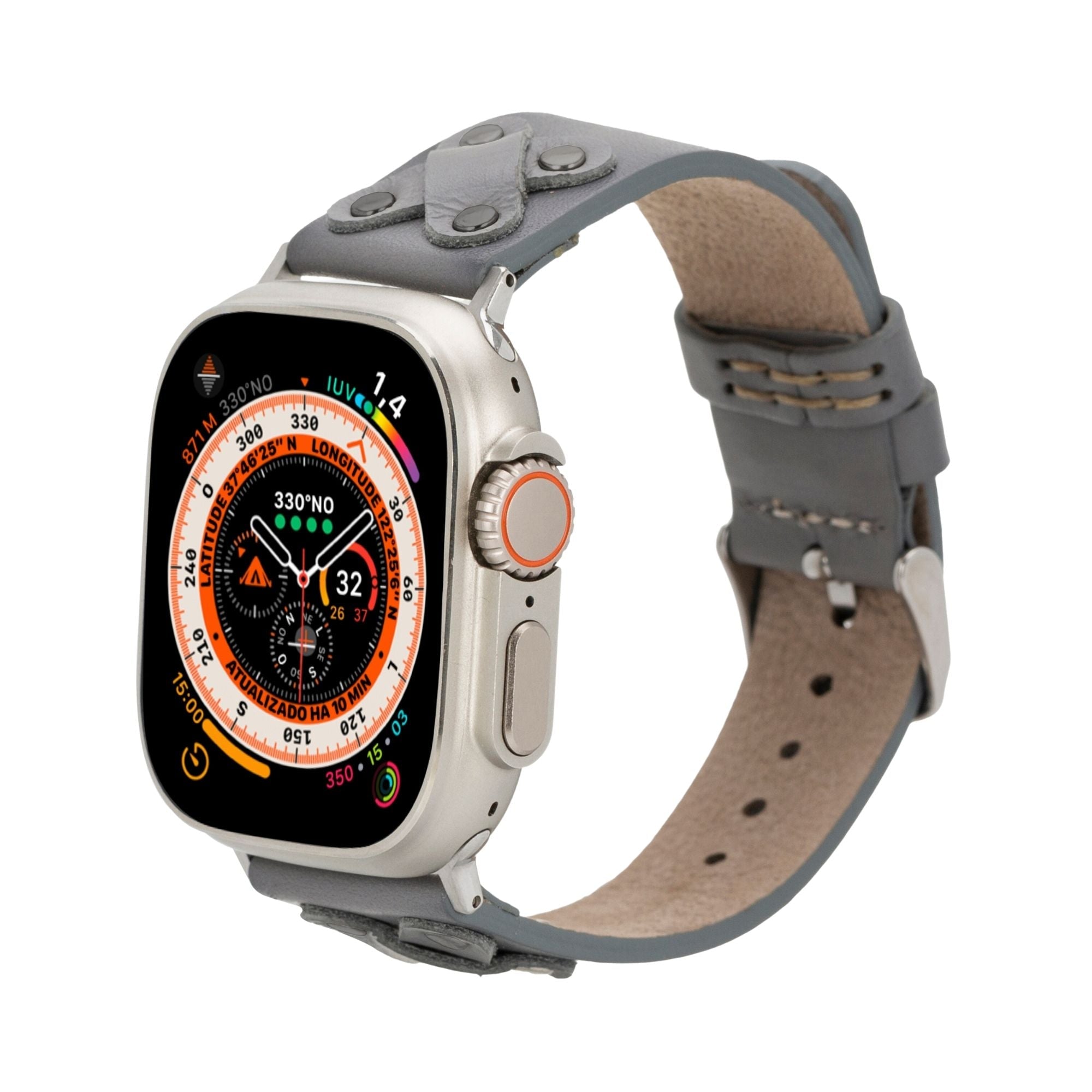 Hulett Leather Bands for Apple Watch Ultra,8,7 and SE - 45/44/42mm - Gray - TORONATA