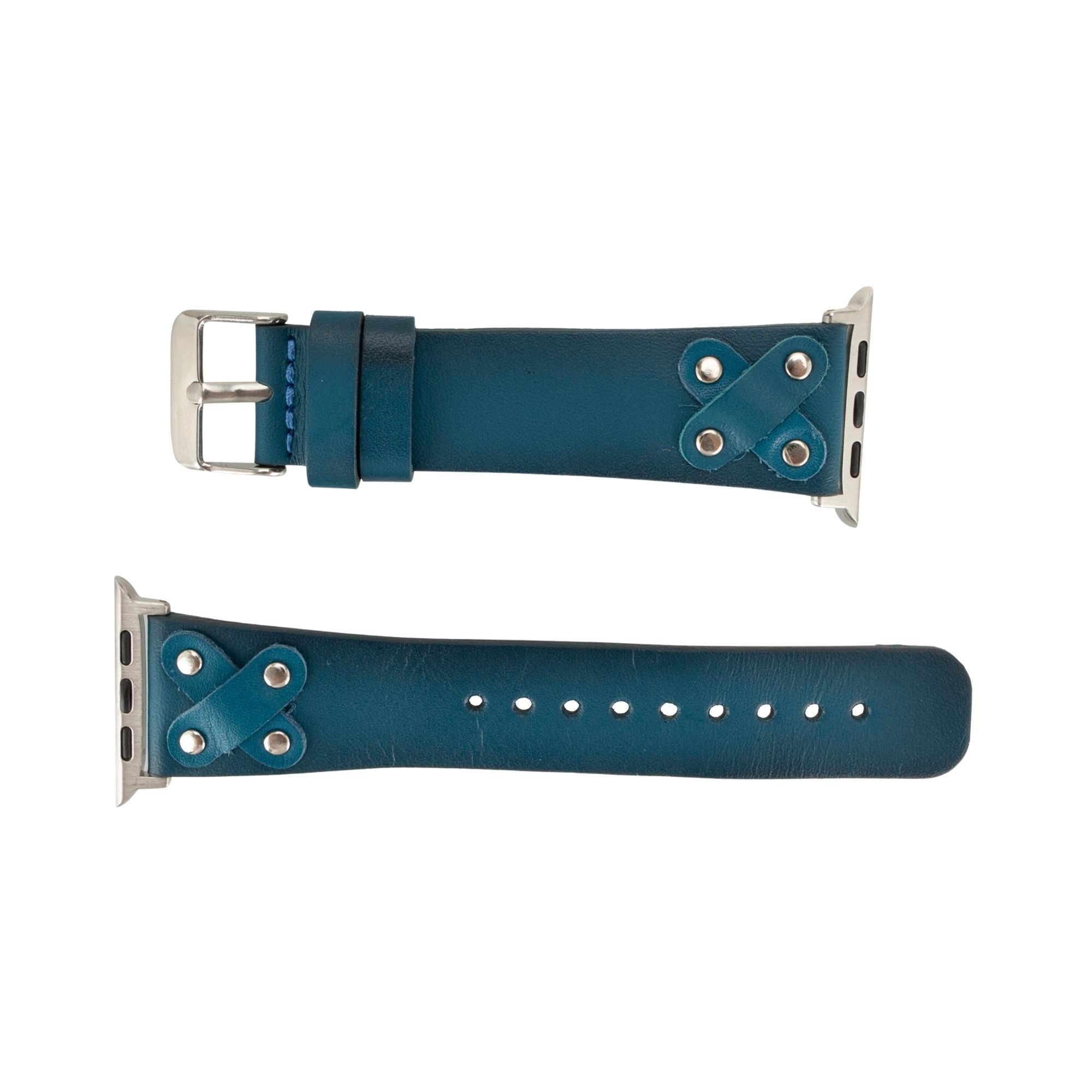 Hulett Leather Bands for Apple Watch Ultra,8,7 and SE - 45/44/42mm - Blue - TORONATA