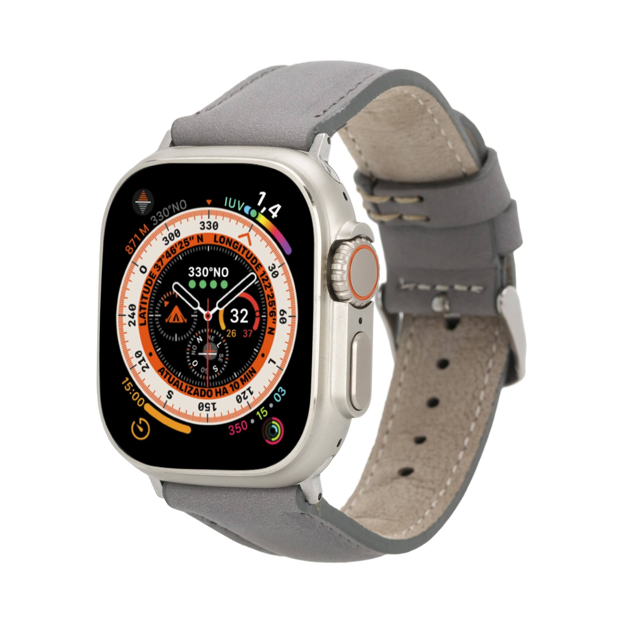 Jackson Leather Bands for Apple Watch Ultra,8,7 and SE - 45/44/42mm - Gray - TORONATA