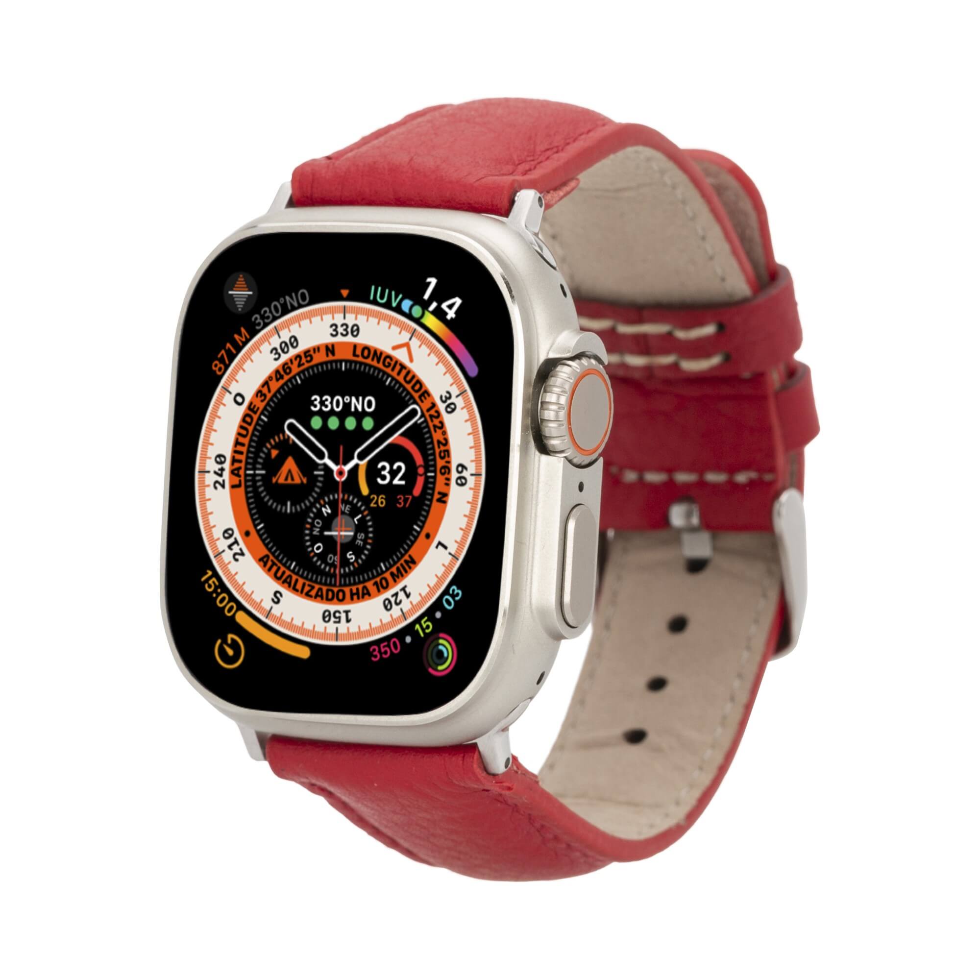Jackson Leather Bands for Apple Watch Ultra,8,7 and SE - 45/44/42mm - Red - TORONATA