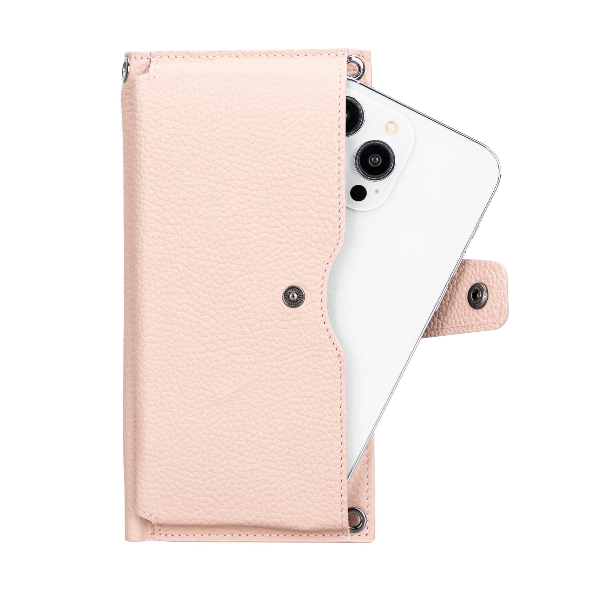 Kaycee Leather Women's Cell Phone Wallet with Strap - Pink - 6.9" - TORONATA