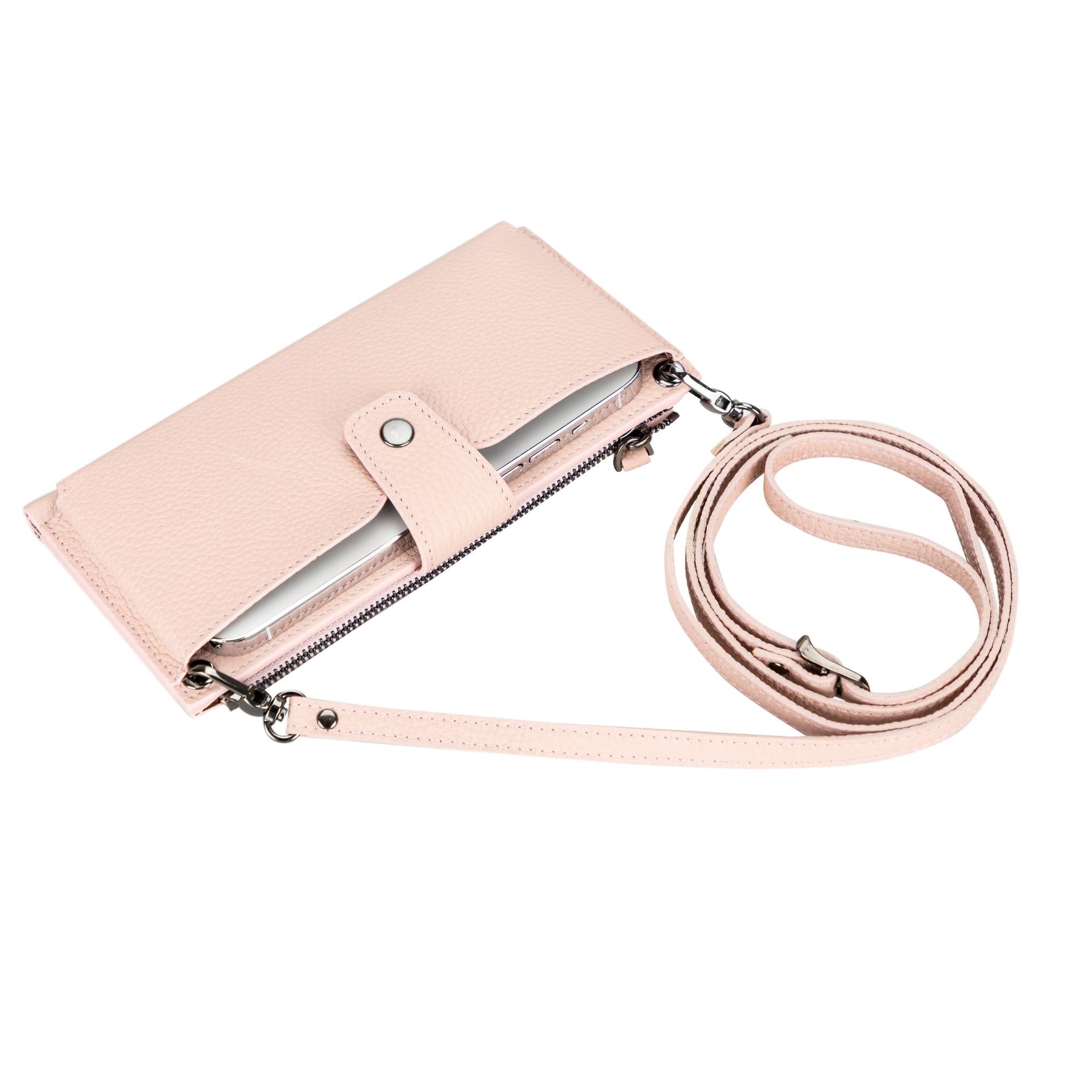 Kaycee Leather Women's Cell Phone Wallet with Strap - Pink - 6.9" - TORONATA