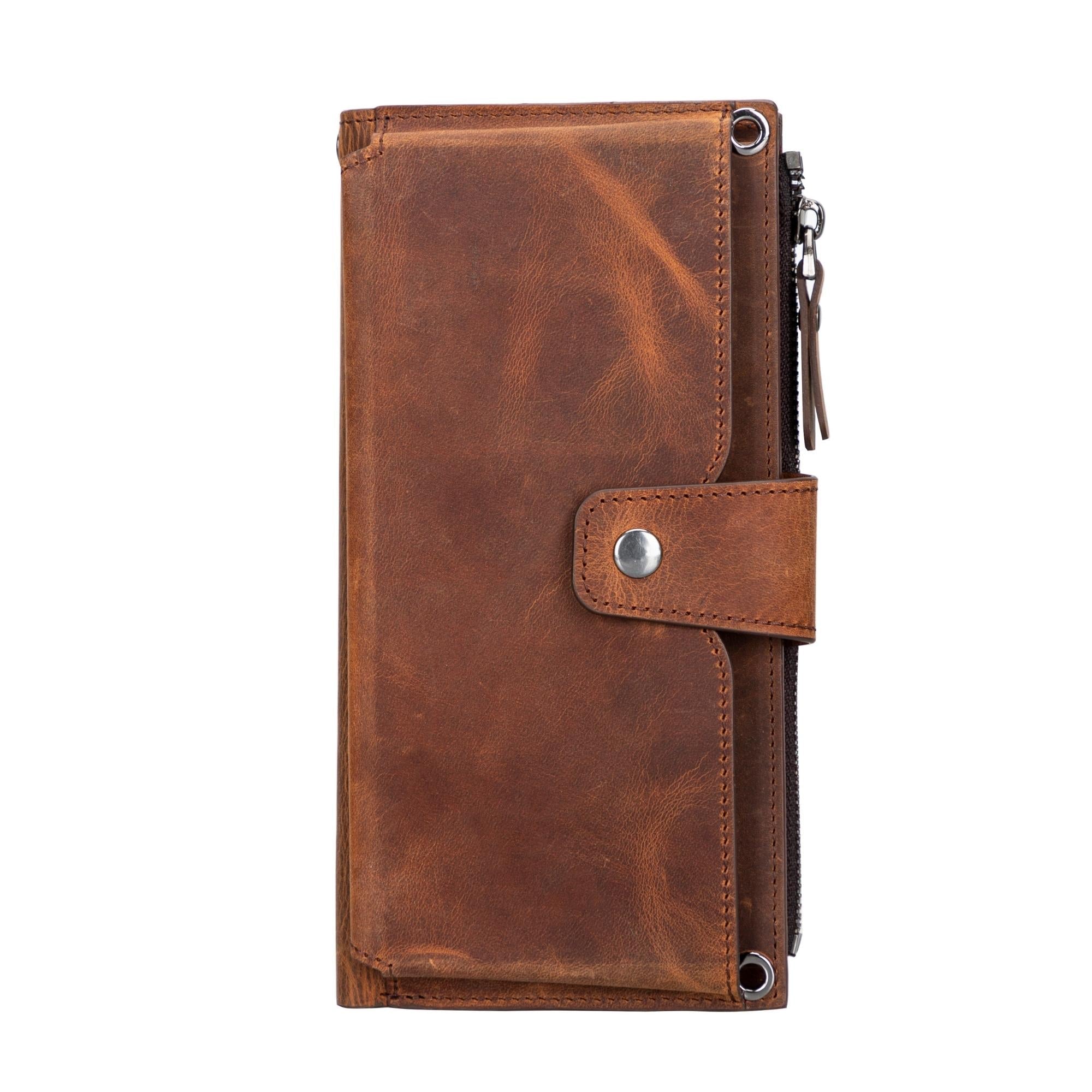 Kaycee Leather Women's Cell Phone Wallet with Strap - Antic Brown - 6.9" - TORONATA