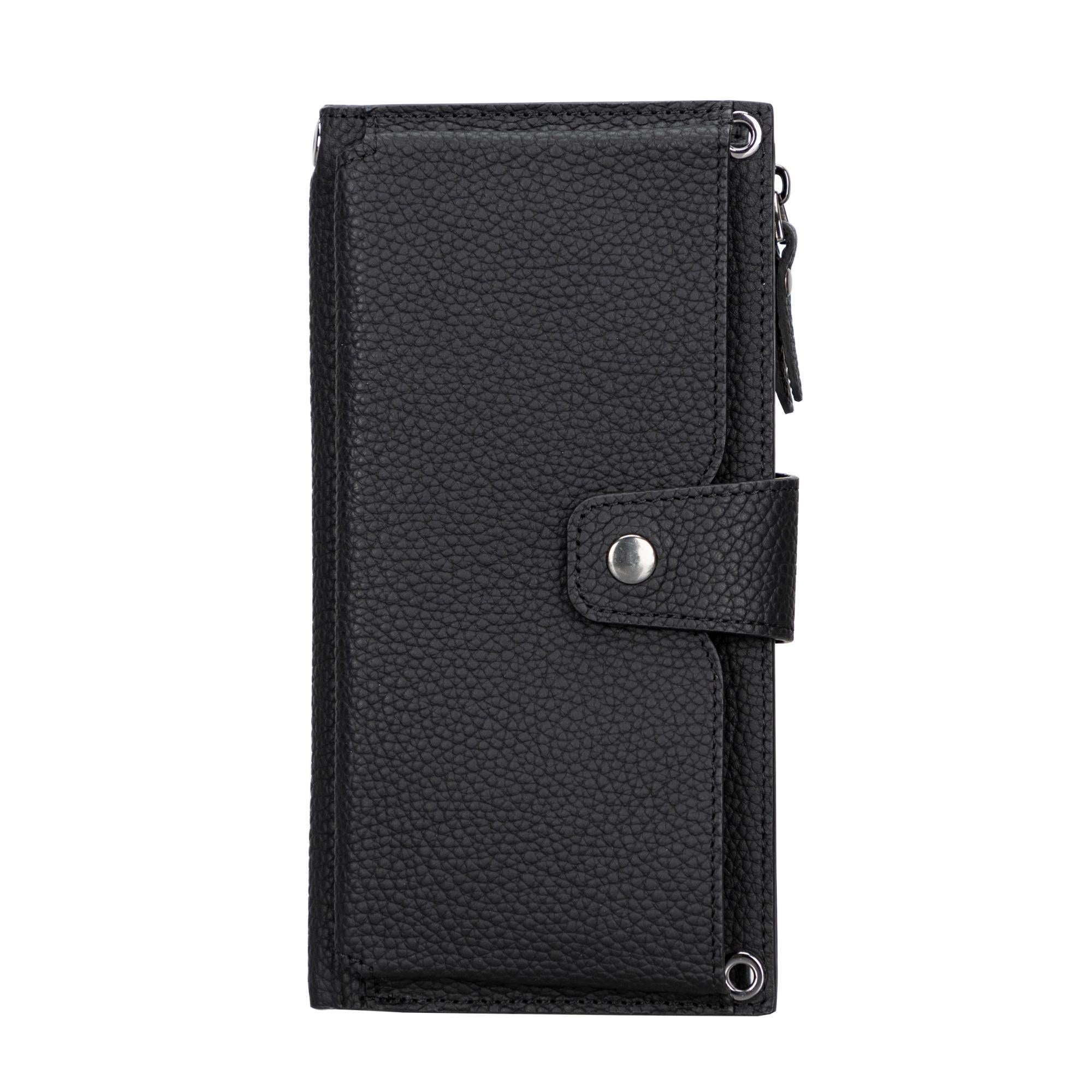 Kaycee Leather Women's Cell Phone Wallet with Strap - Black - 6.9" - TORONATA