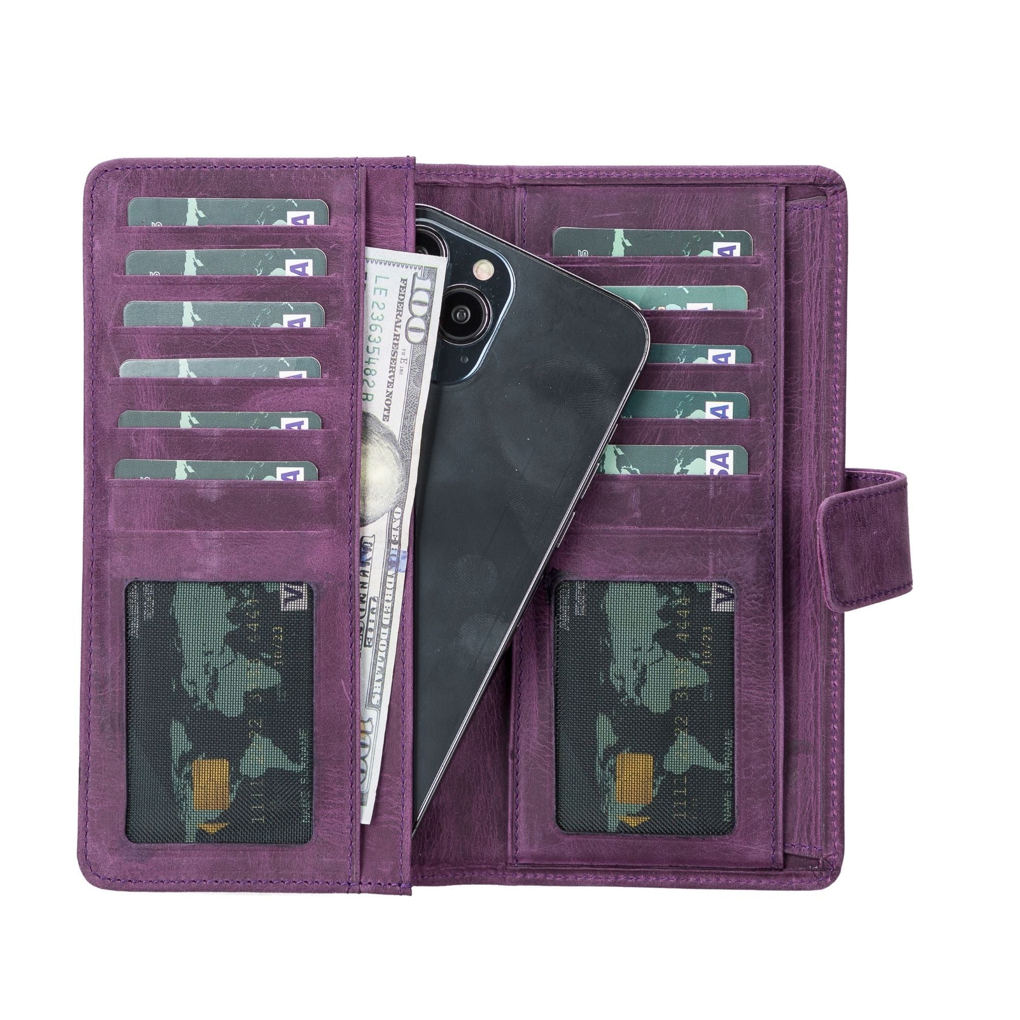 Lander Leather Phone Wallet and Multiple Card Holder for Women - Antic Purple - 6.9" - TORONATA