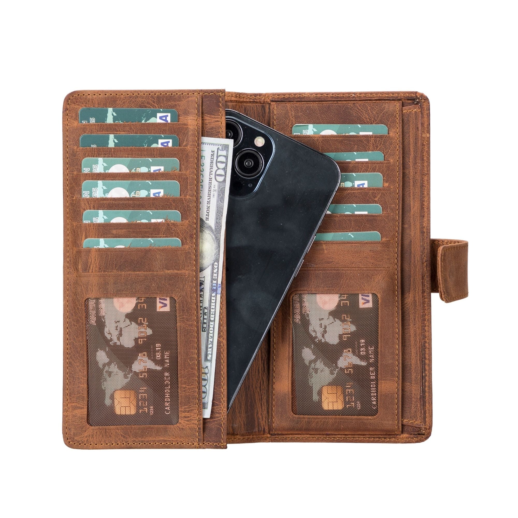 Lander Leather Phone Wallet and Multiple Card Holder for Women - Antic Brown - 6.9" - TORONATA