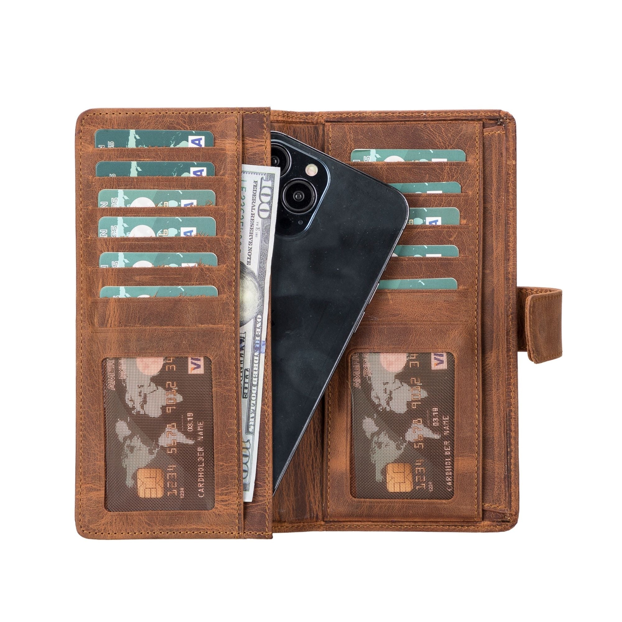 lander leather phone wallet and multiple card holder for women - toronata - #color_antic-brown #color_antic brown