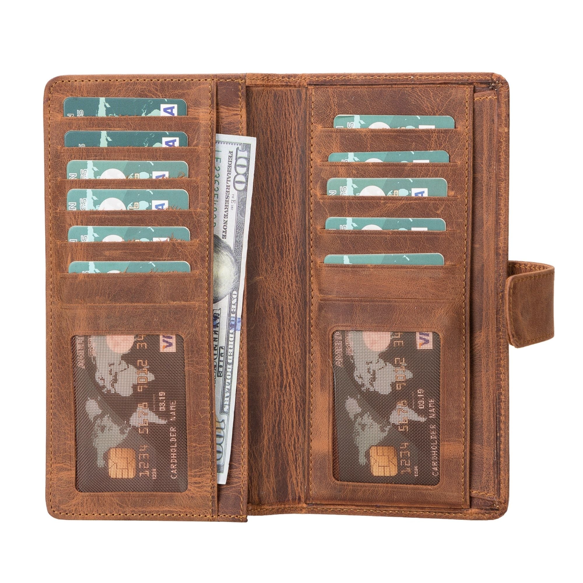 lander leather phone wallet and multiple card holder for women - toronata - #color_antic-brown #color_antic brown