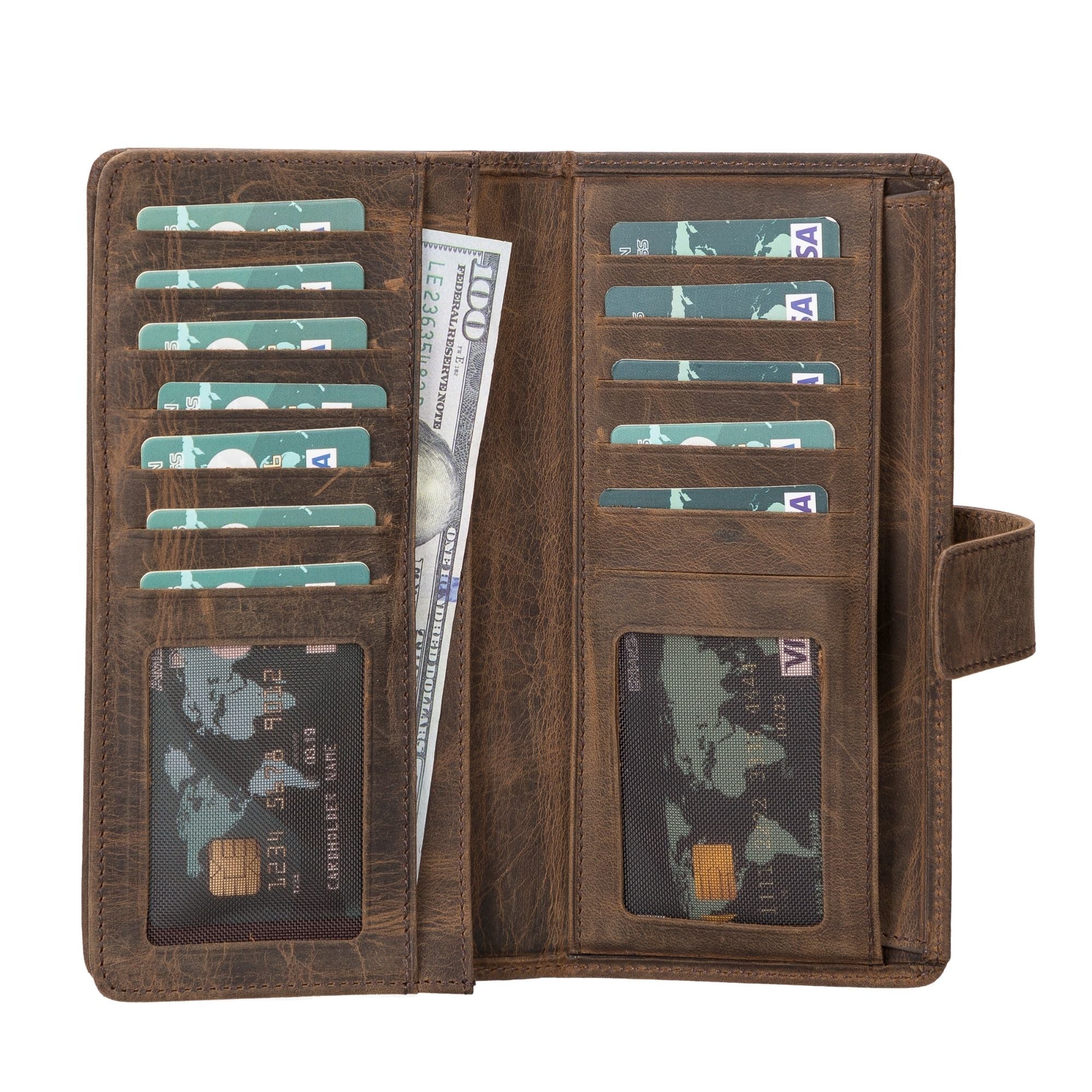 Lander Leather Phone Wallet and Multiple Card Holder for Women - Antic Dark Brown - 6.9" - TORONATA