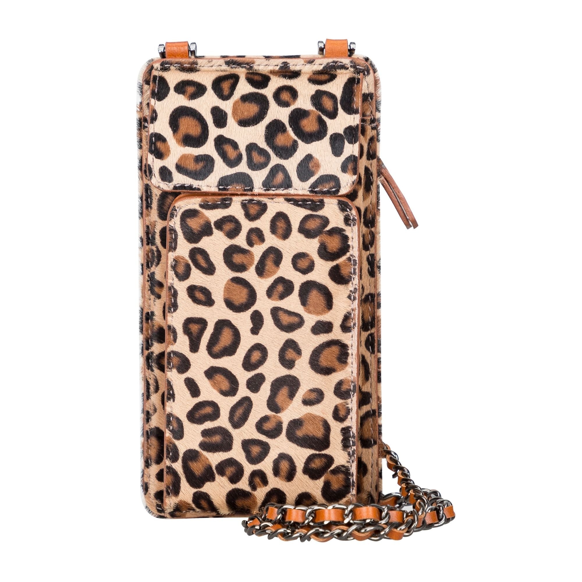 Lovell Leather Handbag with Phone Compartment and Shoulder Strap - Leopard Pattern - TORONATA