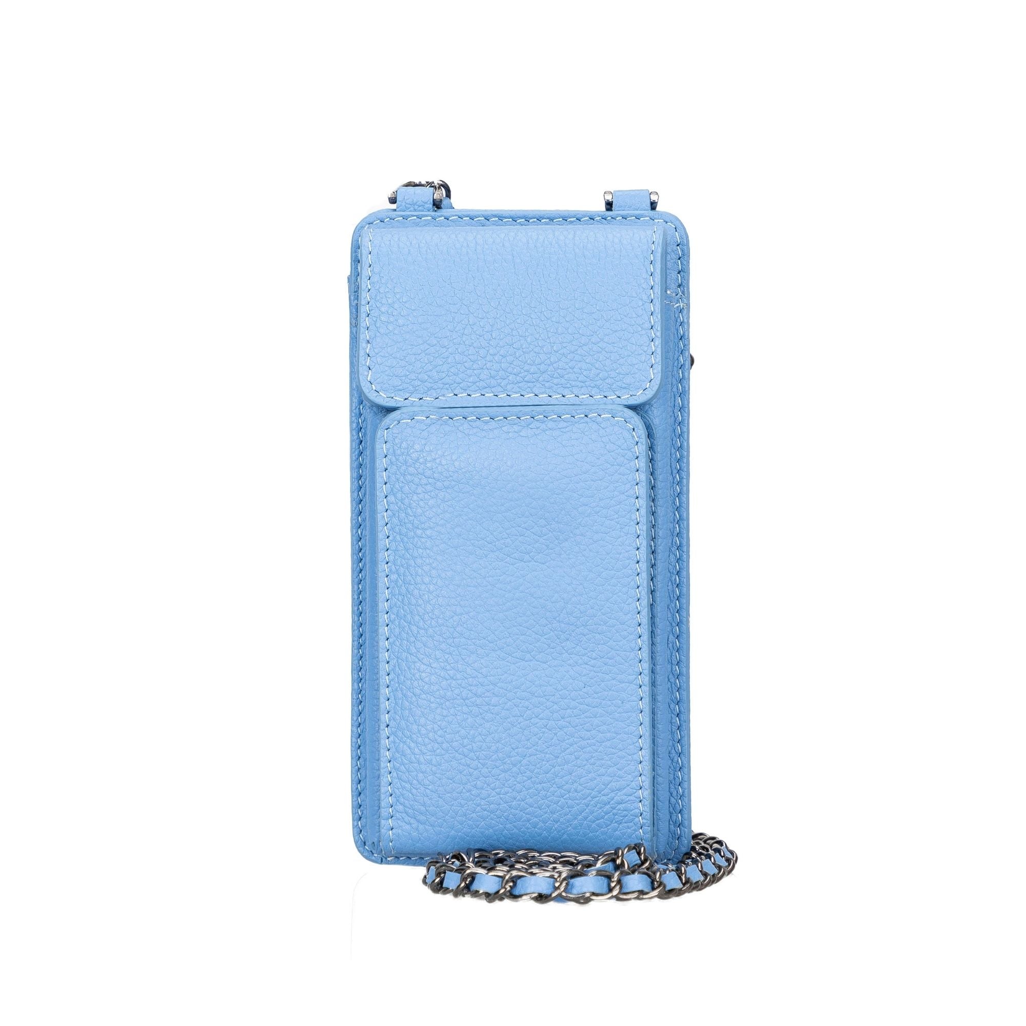 Lovell Leather Handbag with Phone Compartment and Shoulder Strap - Light Blue - TORONATA