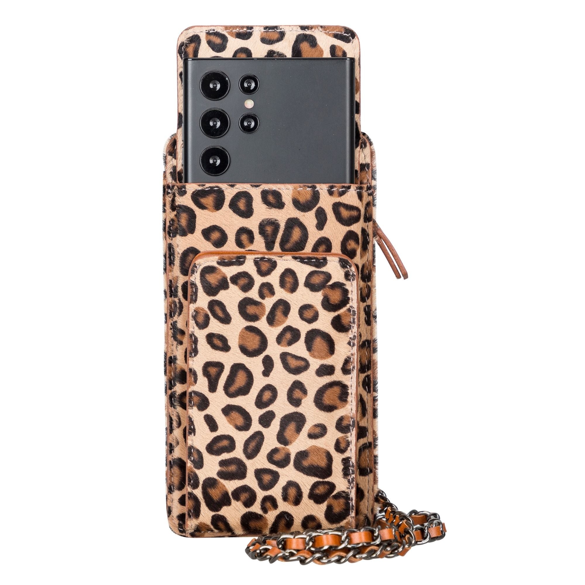 Lovell Leather Handbag with Phone Compartment and Shoulder Strap - Leopard Pattern - TORONATA