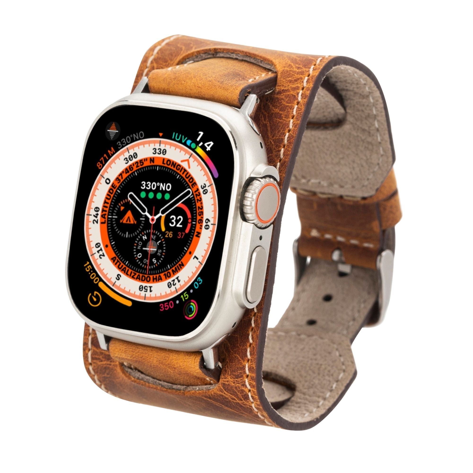 Moorcroft Cuff Leather Bands for Apple Watch Ultra,8,7 and SE - 45/44/42mm - Brown - TORONATA