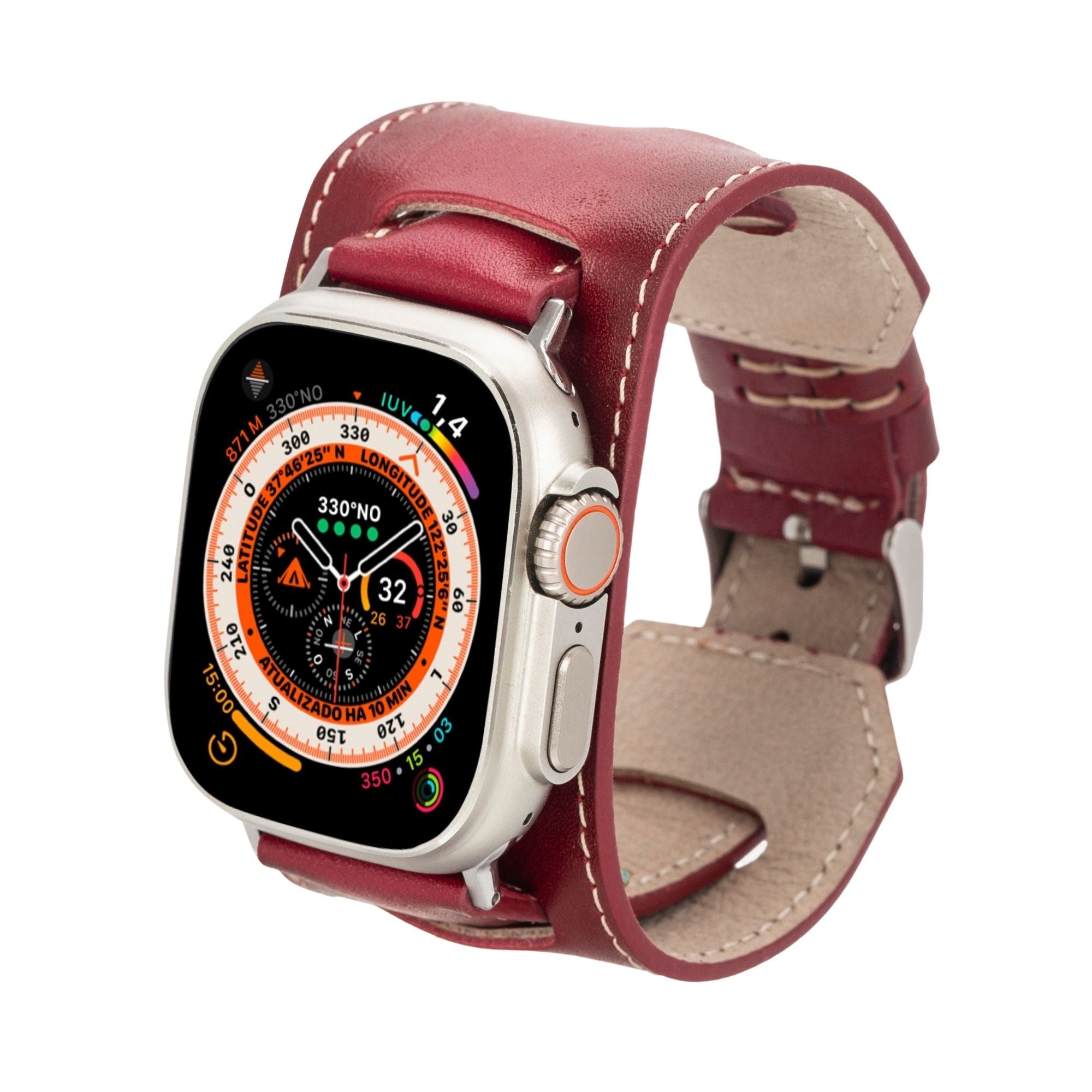 Moorcroft Cuff Leather Bands for Apple Watch Ultra,8,7 and SE - 45/44/42mm - Red - TORONATA