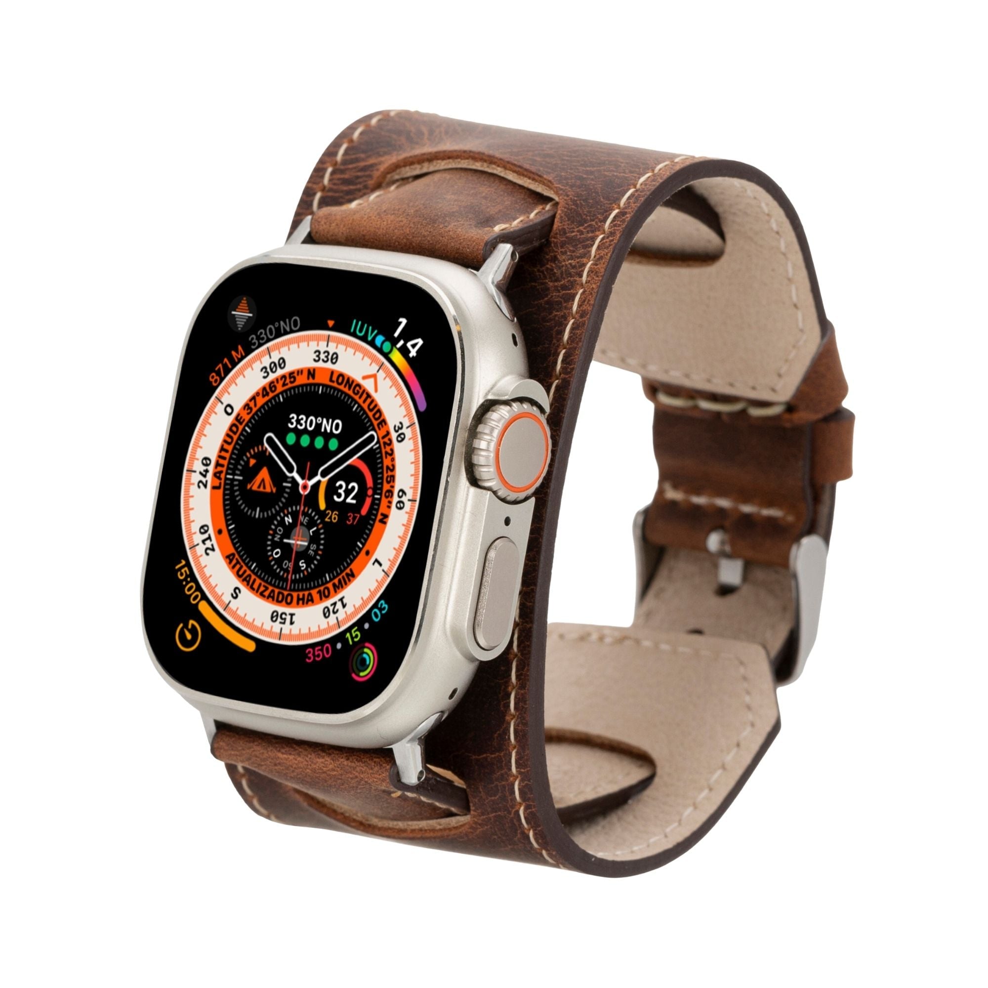 Moorcroft Cuff Leather Bands for Apple Watch Ultra,8,7 and SE - 45/44/42mm - Dark Brown - TORONATA
