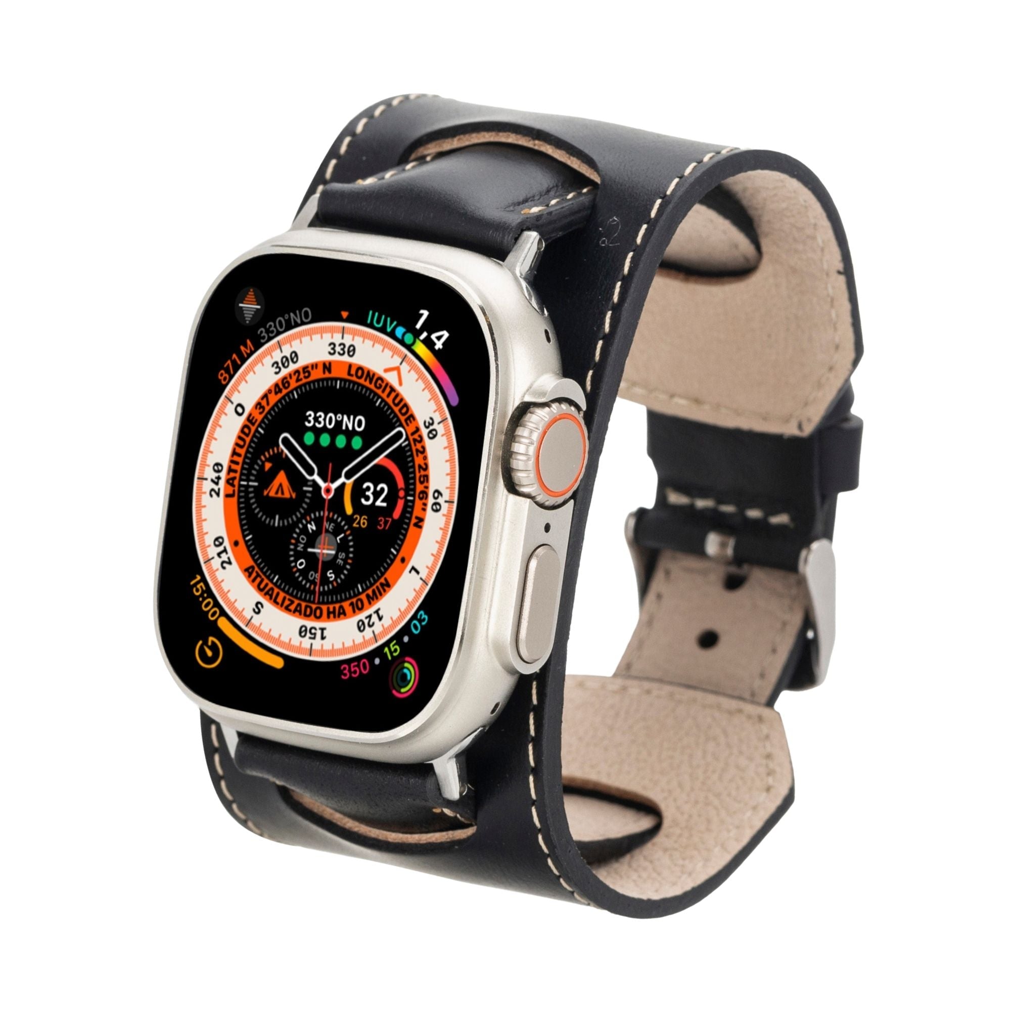 Moorcroft Cuff Leather Bands for Apple Watch Ultra,8,7 and SE - 45/44/42mm - Black - TORONATA