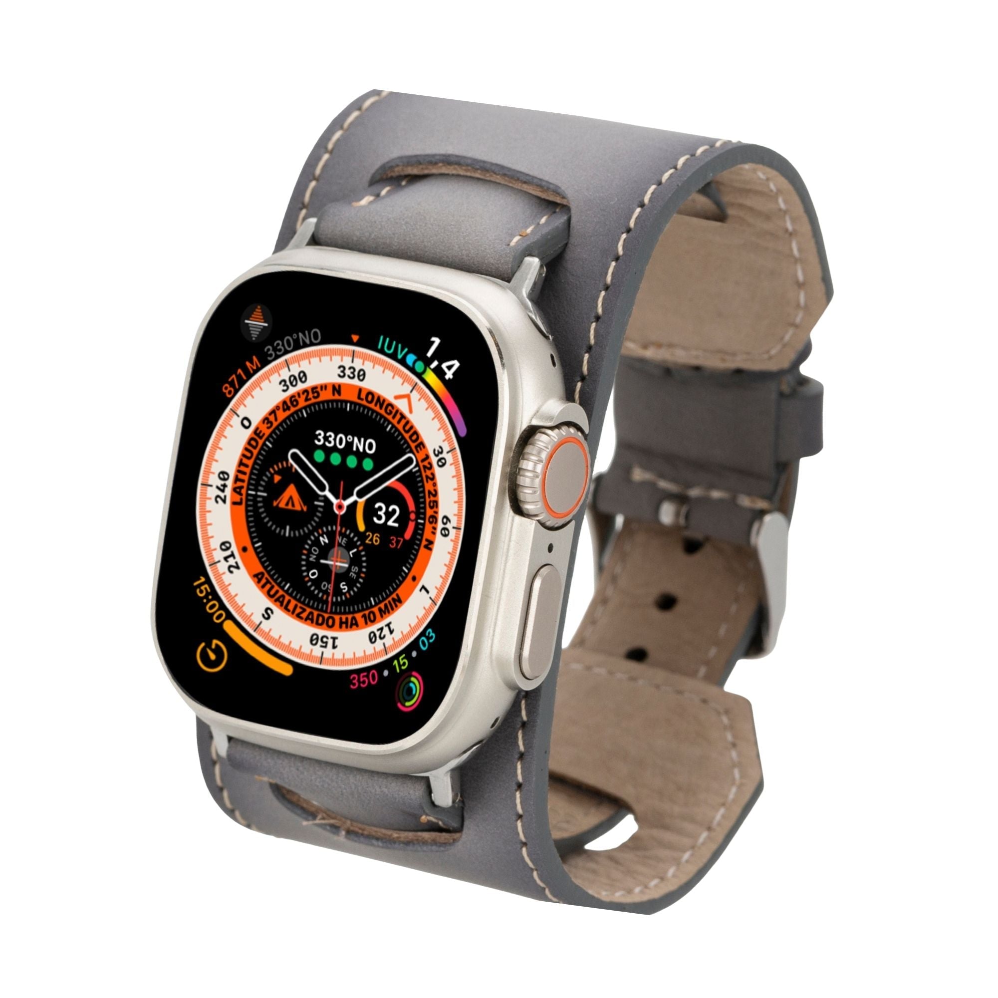 Moorcroft Cuff Leather Bands for Apple Watch Ultra,8,7 and SE - 45/44/42mm - Gray - TORONATA