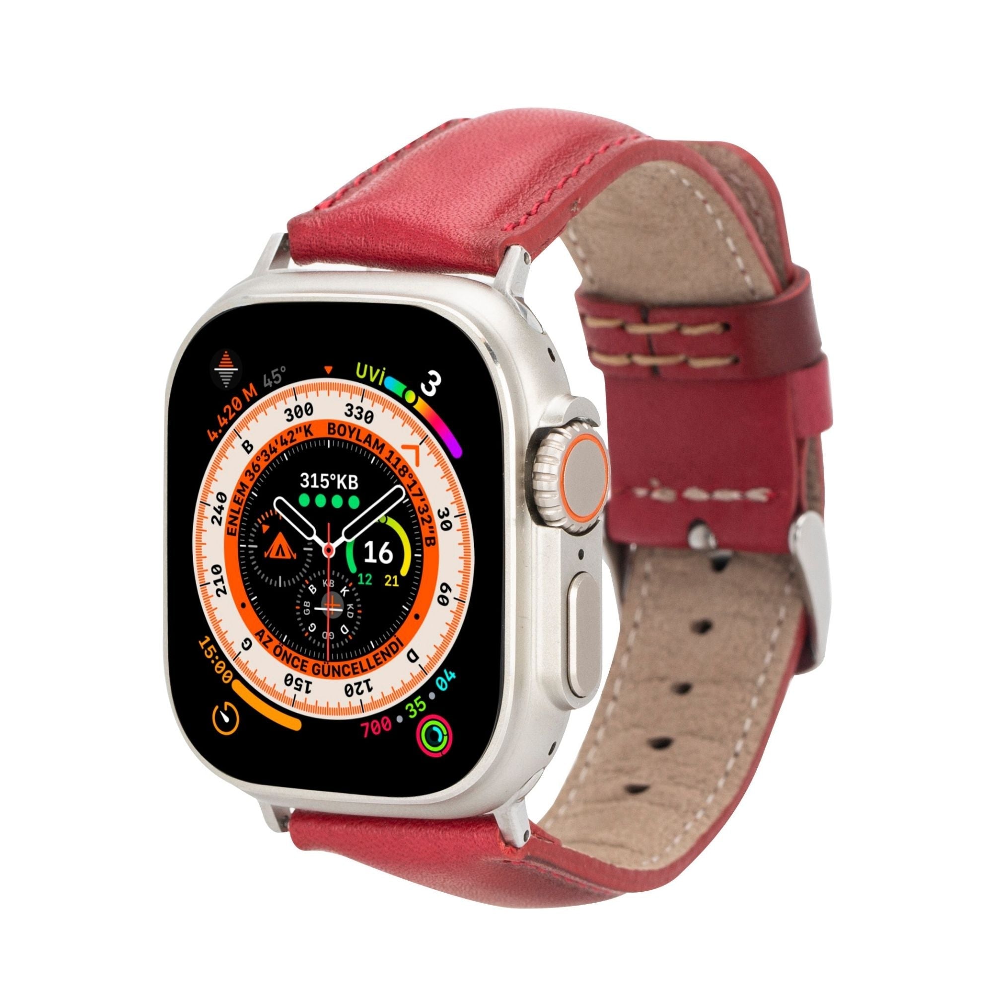 Moran Leather Bands for Apple Watch 9, Ultra 2 & SE - 45/44/42mm - Red - TORONATA