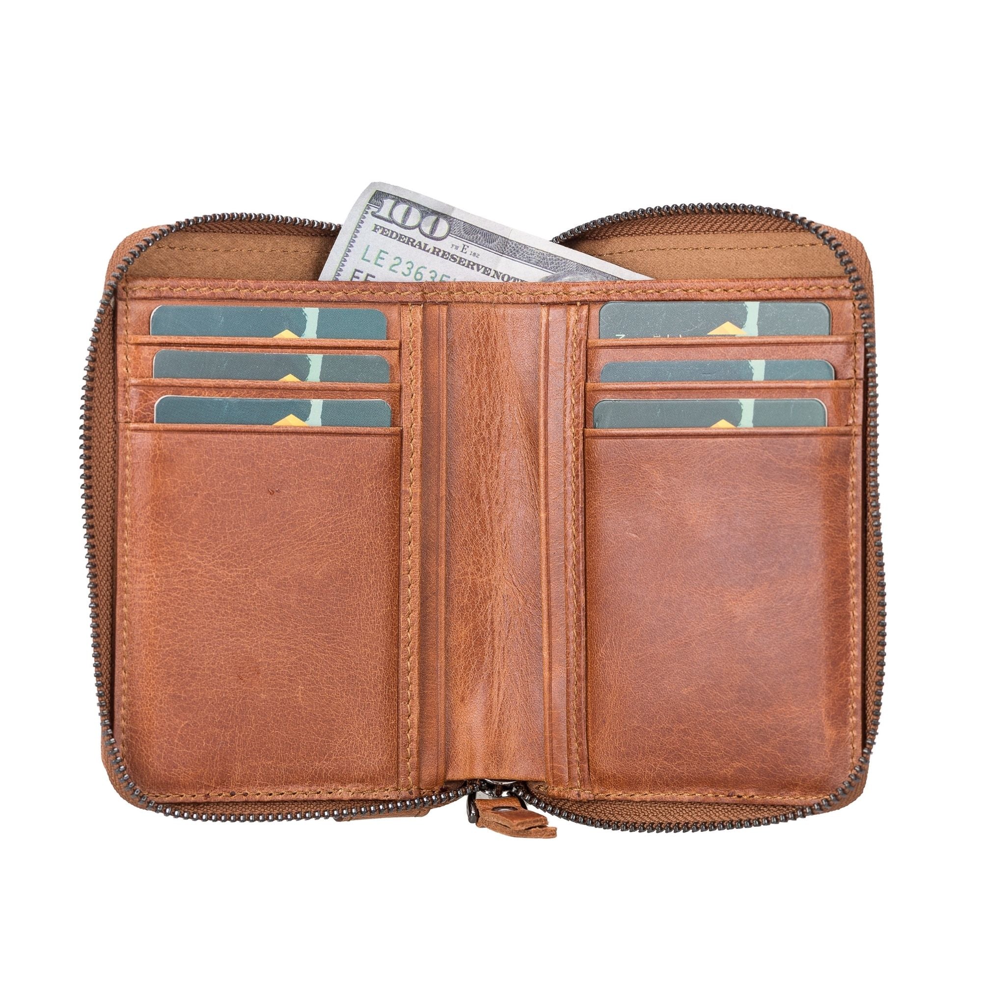 powell handmade unisex leather wallet with zippered compartment - toronata - 