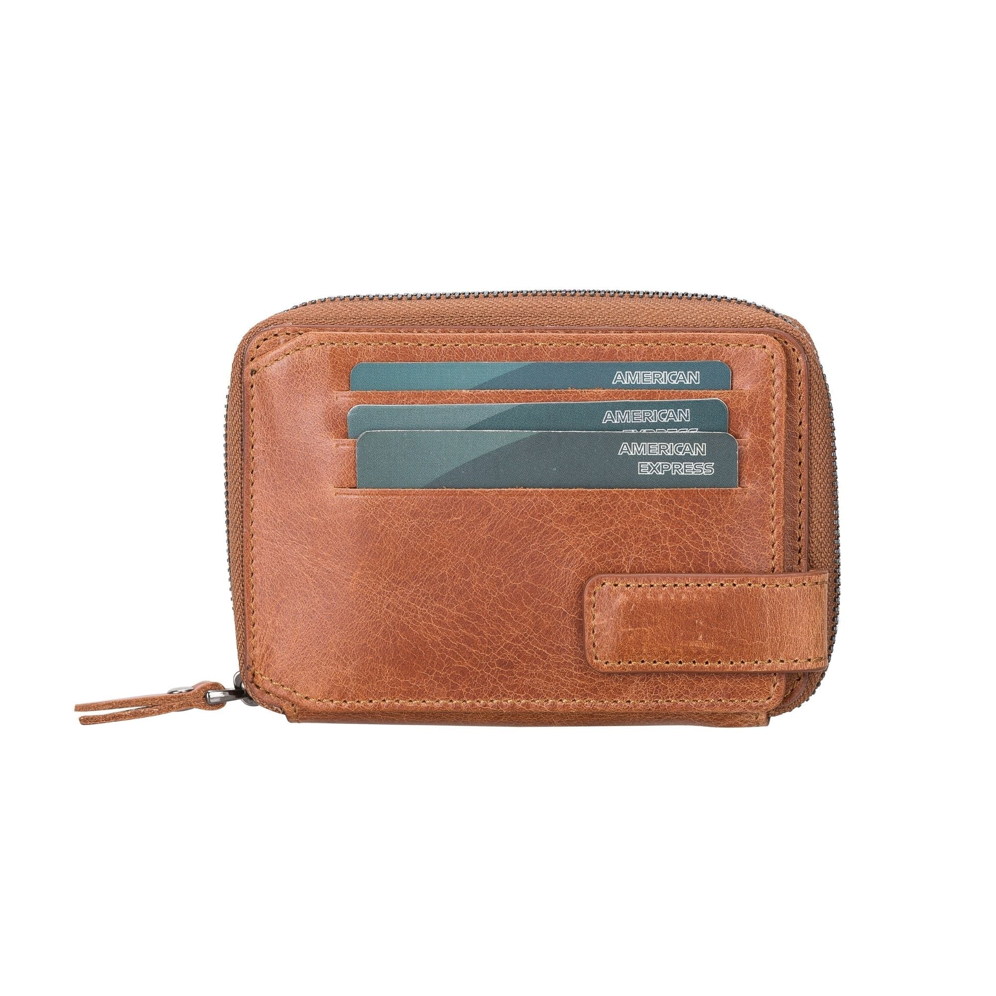 Powell Handmade Unisex Leather Wallet with Zippered Compartment - Tan - TORONATA