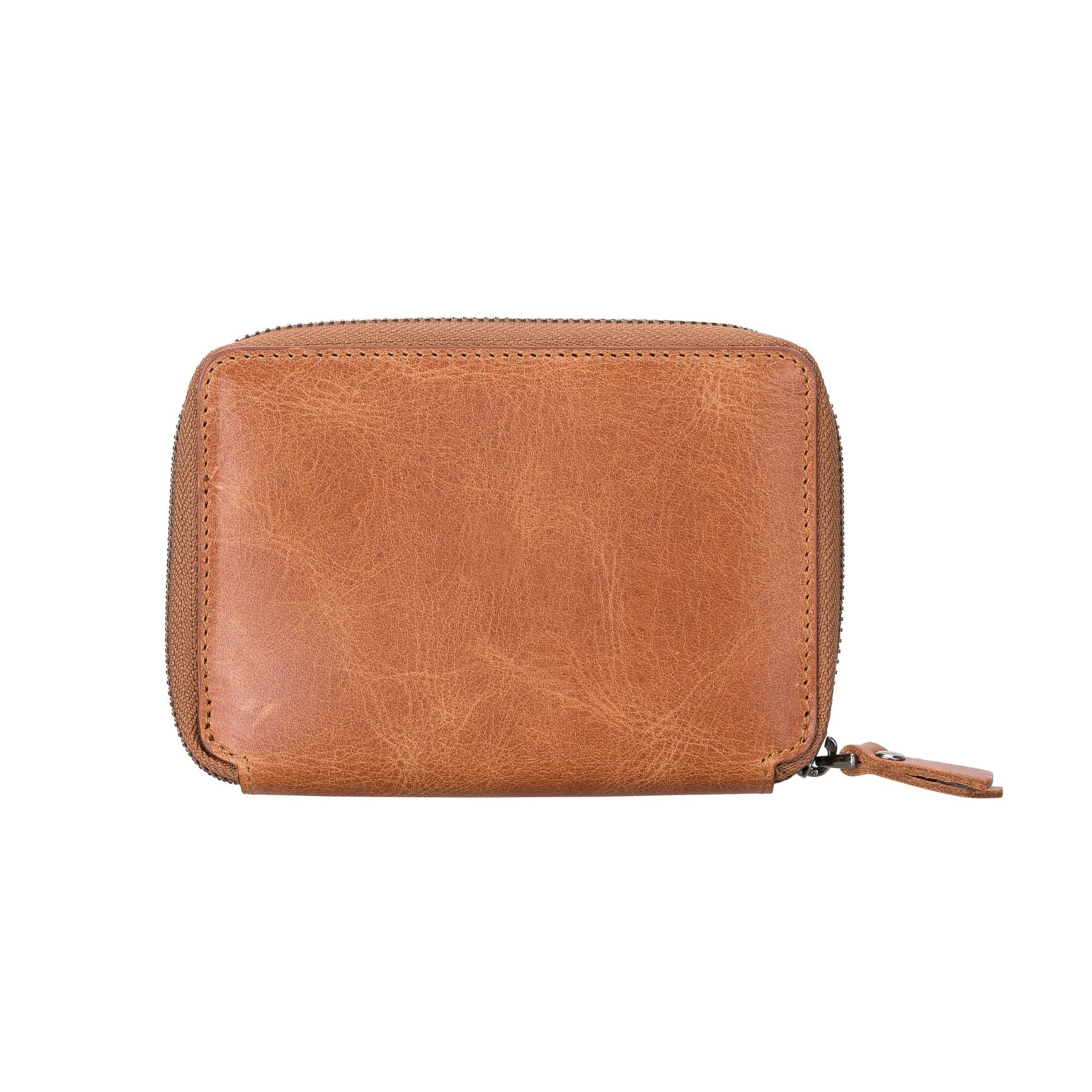 Powell Handmade Unisex Leather Wallet with Zippered Compartment - Tan - TORONATA