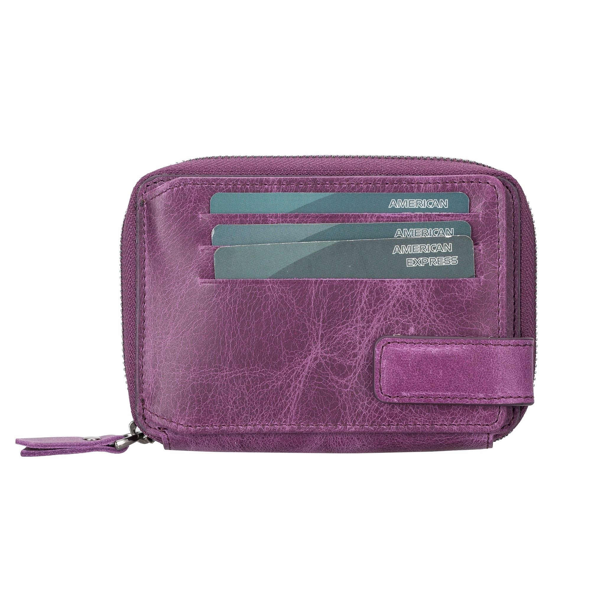 Powell Handmade Unisex Leather Wallet with Zippered Compartment - Purple - TORONATA