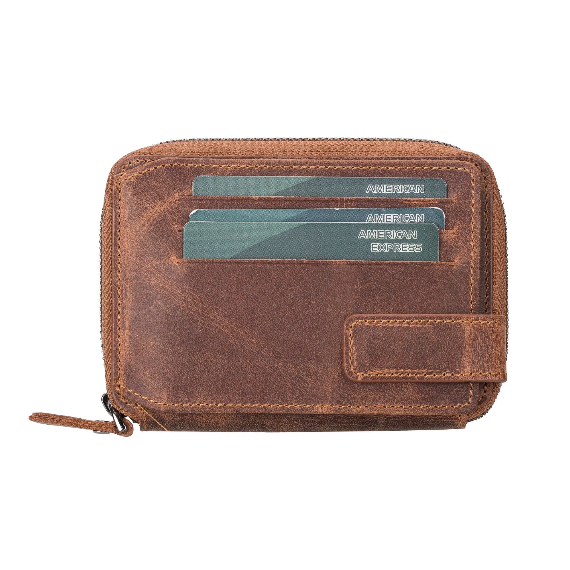 Powell Handmade Unisex Leather Wallet with Zippered Compartment - Dark Brown - TORONATA