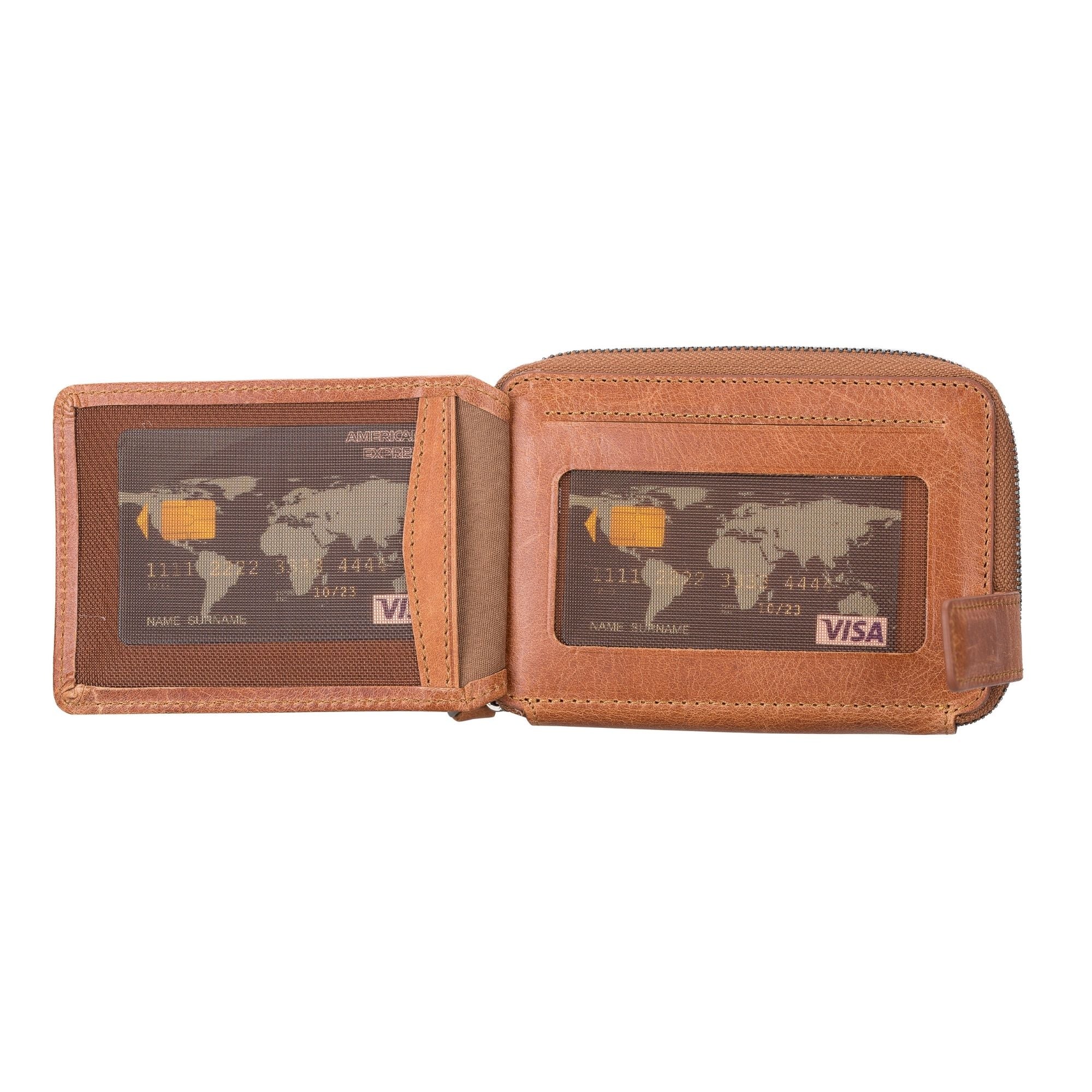 Powell Handmade Unisex Leather Wallet with Zippered Compartment - Dark Brown - TORONATA