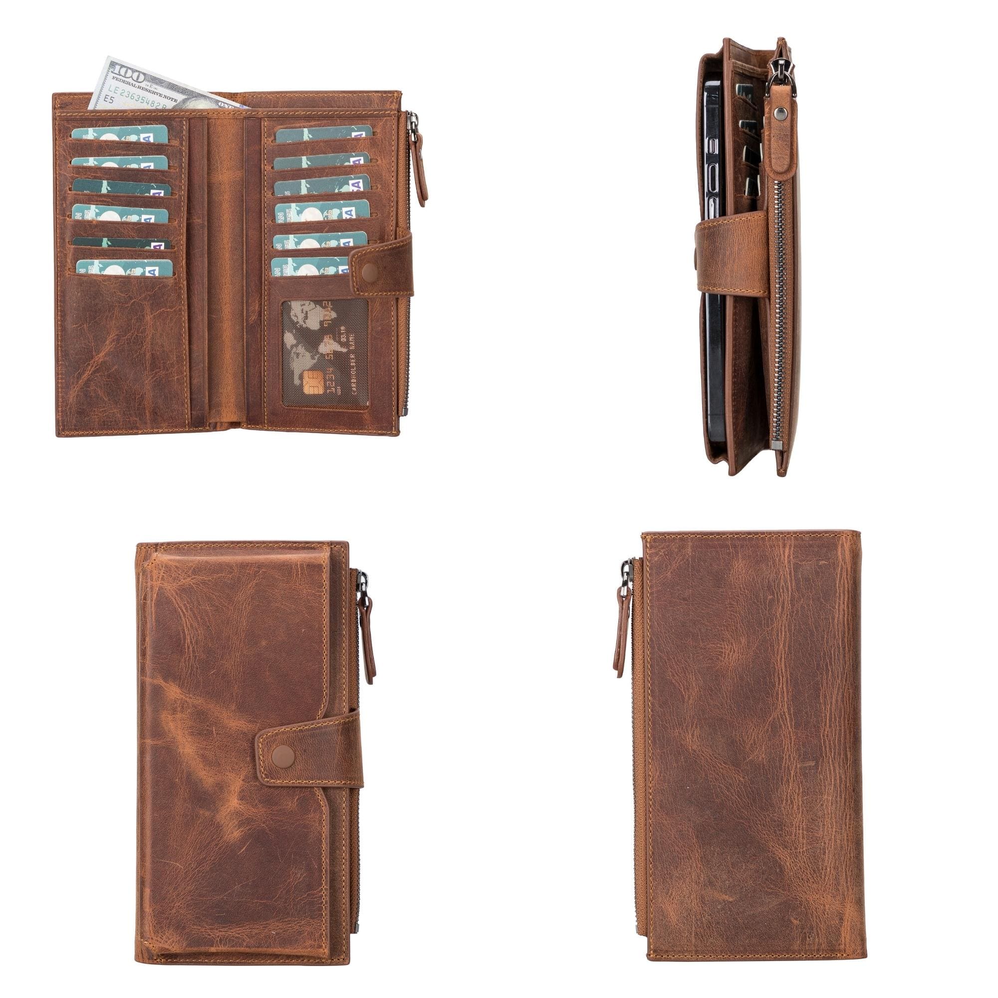 Riverton Leather Wallet for Women with Phone Section - Antic Brown - TORONATA