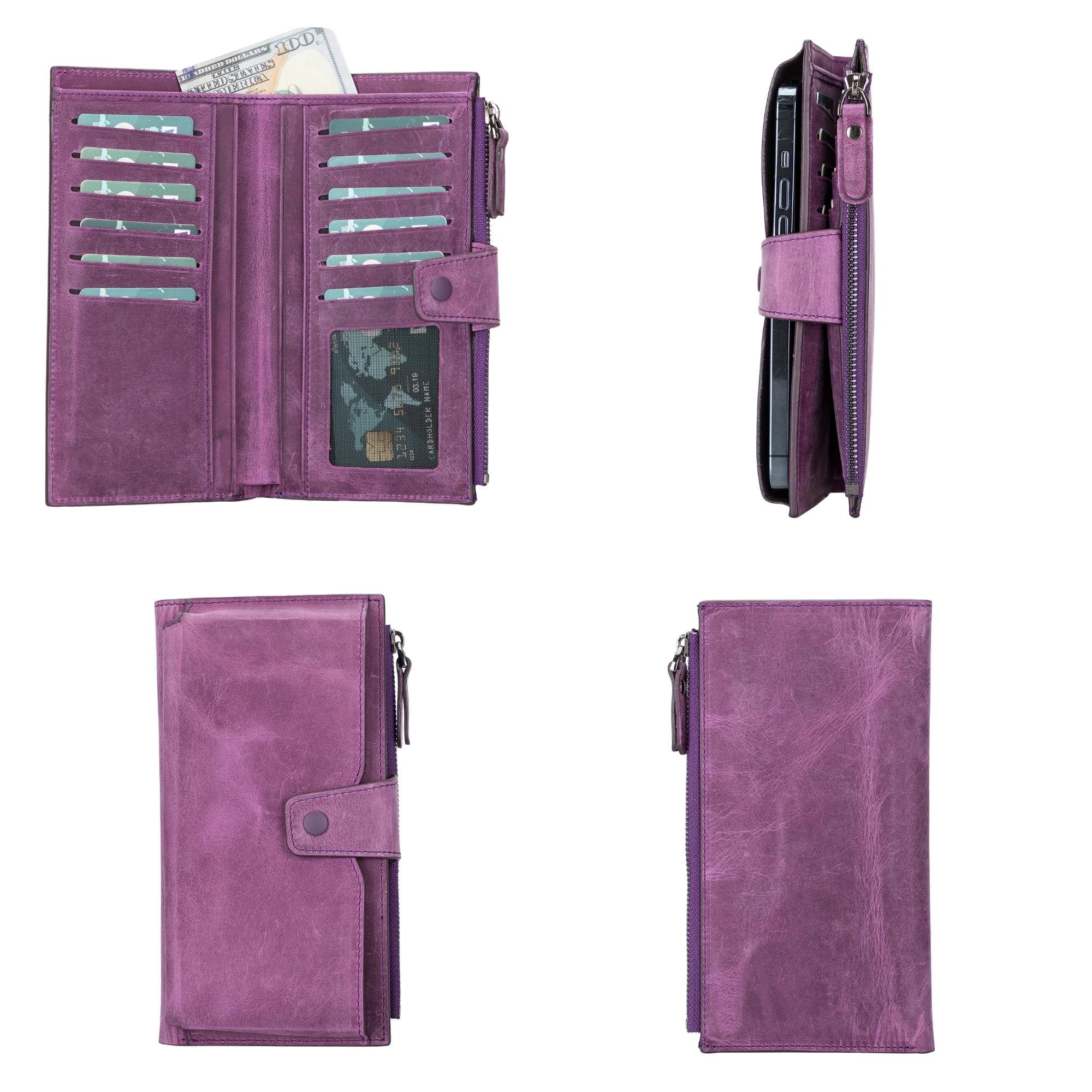Riverton Leather Wallet for Women with Phone Section - Purple - TORONATA