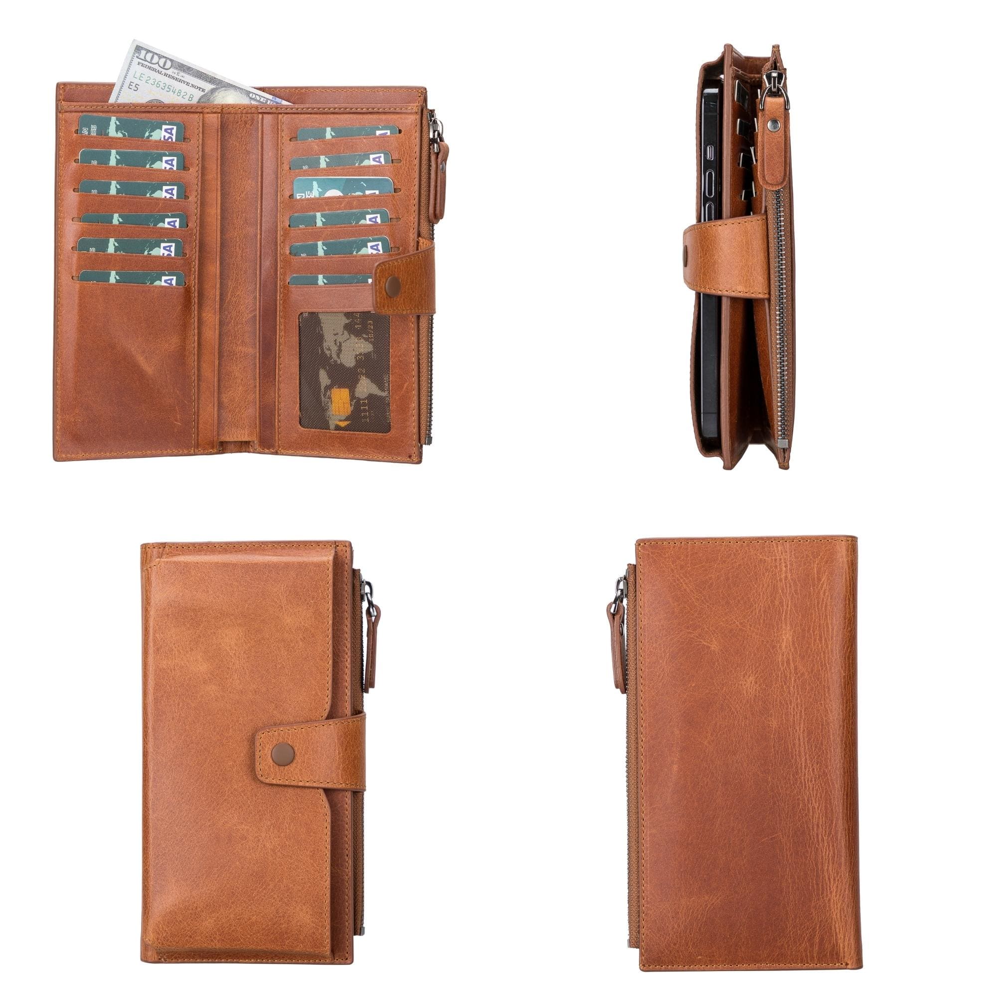 Riverton Leather Wallet for Women with Phone Section - Tan - TORONATA
