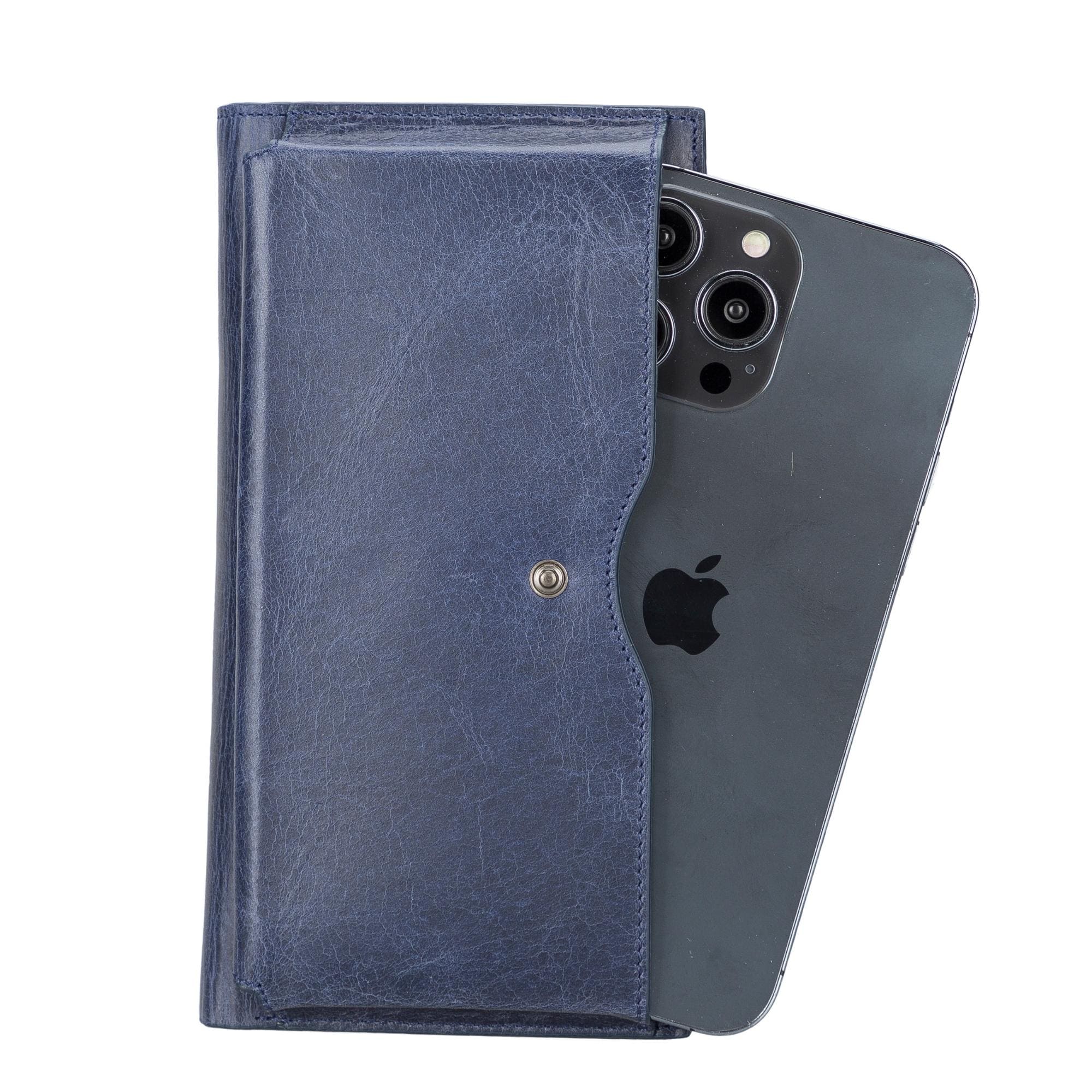 Riverton Leather Wallet for Women with Phone Section - Dark Blue - TORONATA