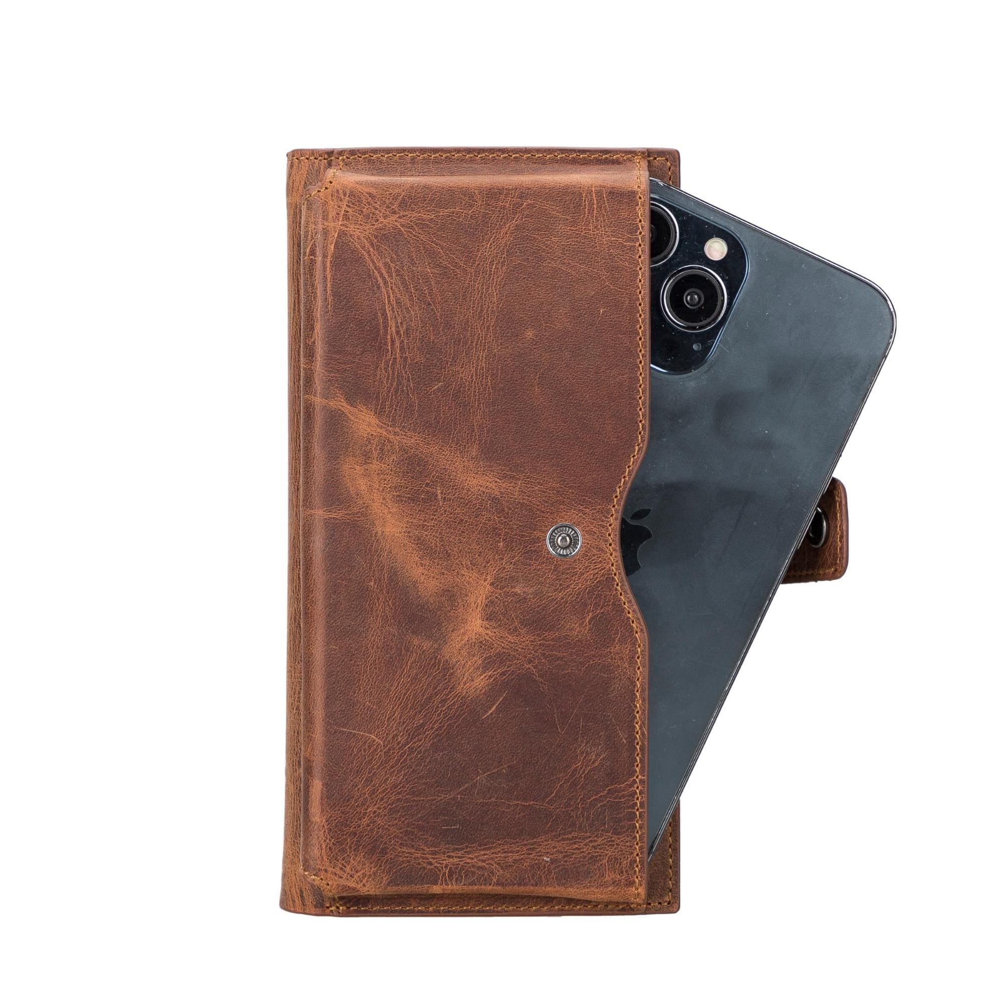 Riverton Leather Wallet for Women with Phone Section - Antic Brown - TORONATA