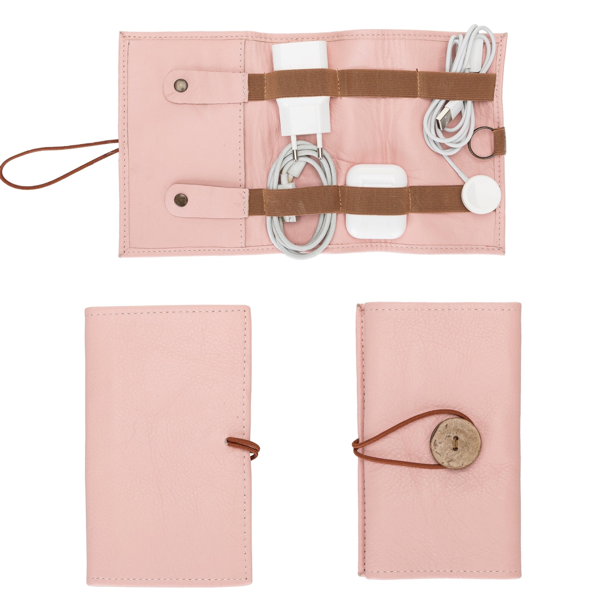 Salida Travel Pouch and Premium Leather Cable Organizer-Pink---TORONATA