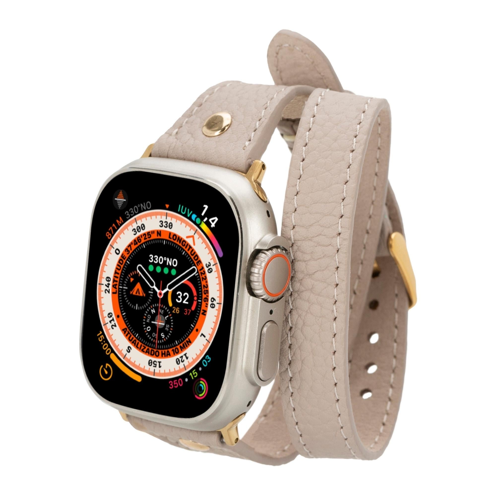 Syracuse Double Tour Leather Bands for Apple Watch 9, Ultra 2 and SE-Mink-49mm / 45mm / 44mm / 42mm--TORONATA