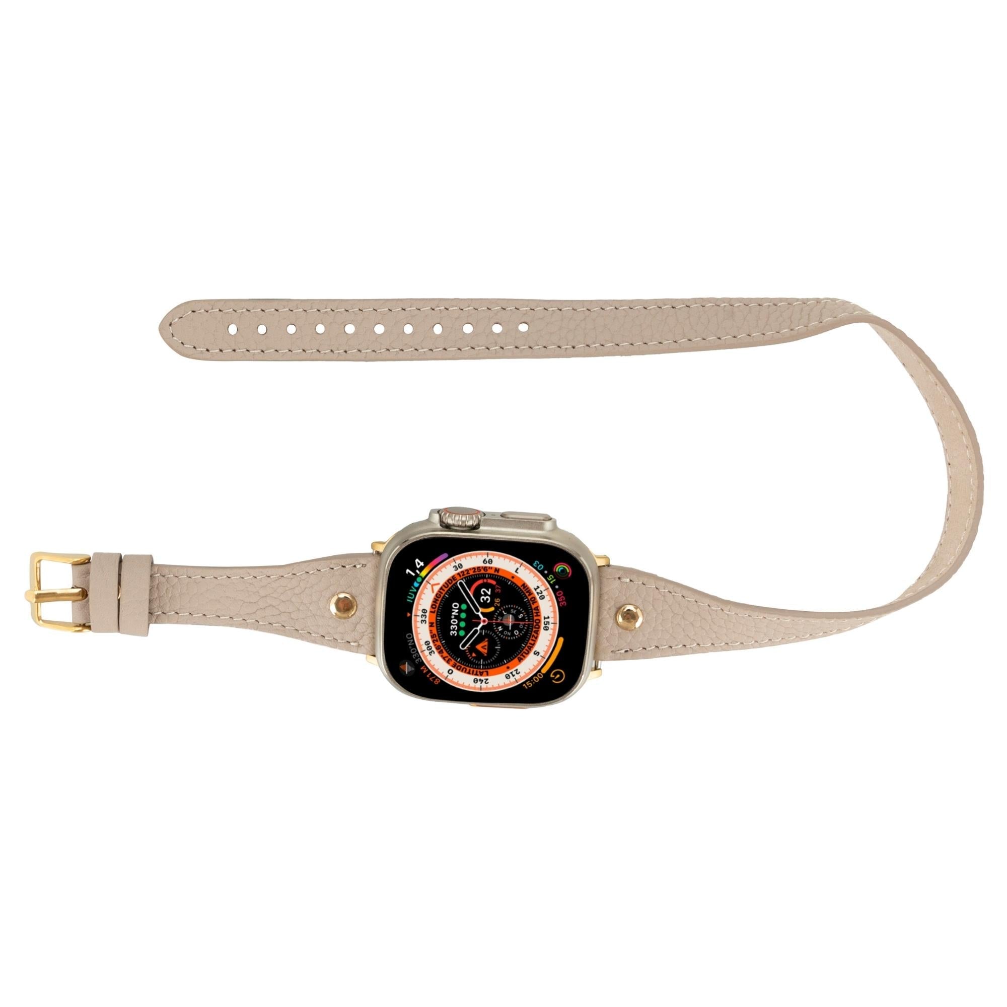 Syracuse Double Tour Leather Bands for Apple Watch 9, Ultra 2 and SE-Mink-49mm / 45mm / 44mm / 42mm--TORONATA