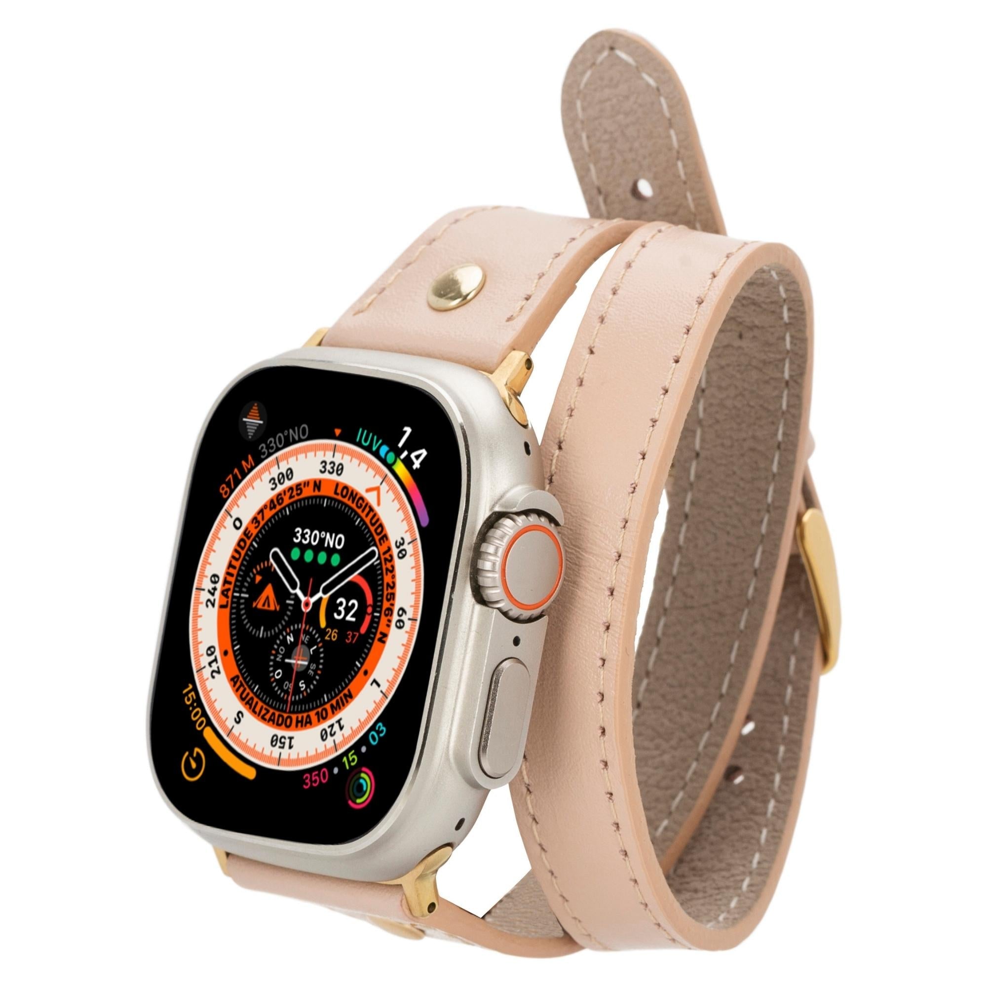 Syracuse Double Tour Leather Bands for Apple Watch 9, Ultra 2 and SE-Powder-49mm / 45mm / 44mm / 42mm--TORONATA