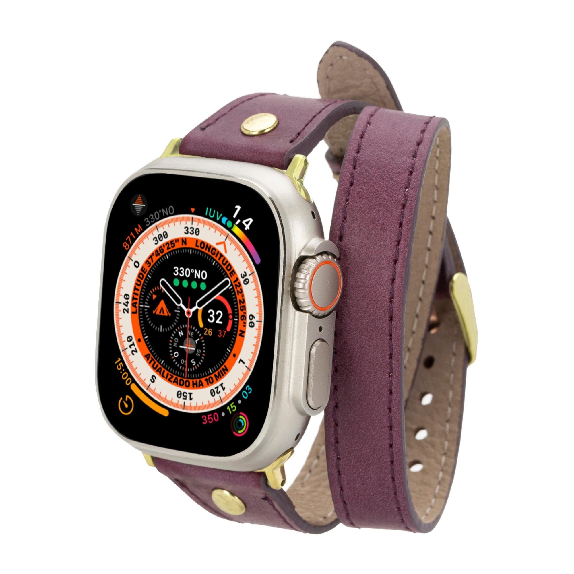Syracuse Double Tour Leather Bands for Apple Watch 9, Ultra 2 and SE-Purple-49mm / 45mm / 44mm / 42mm--TORONATA