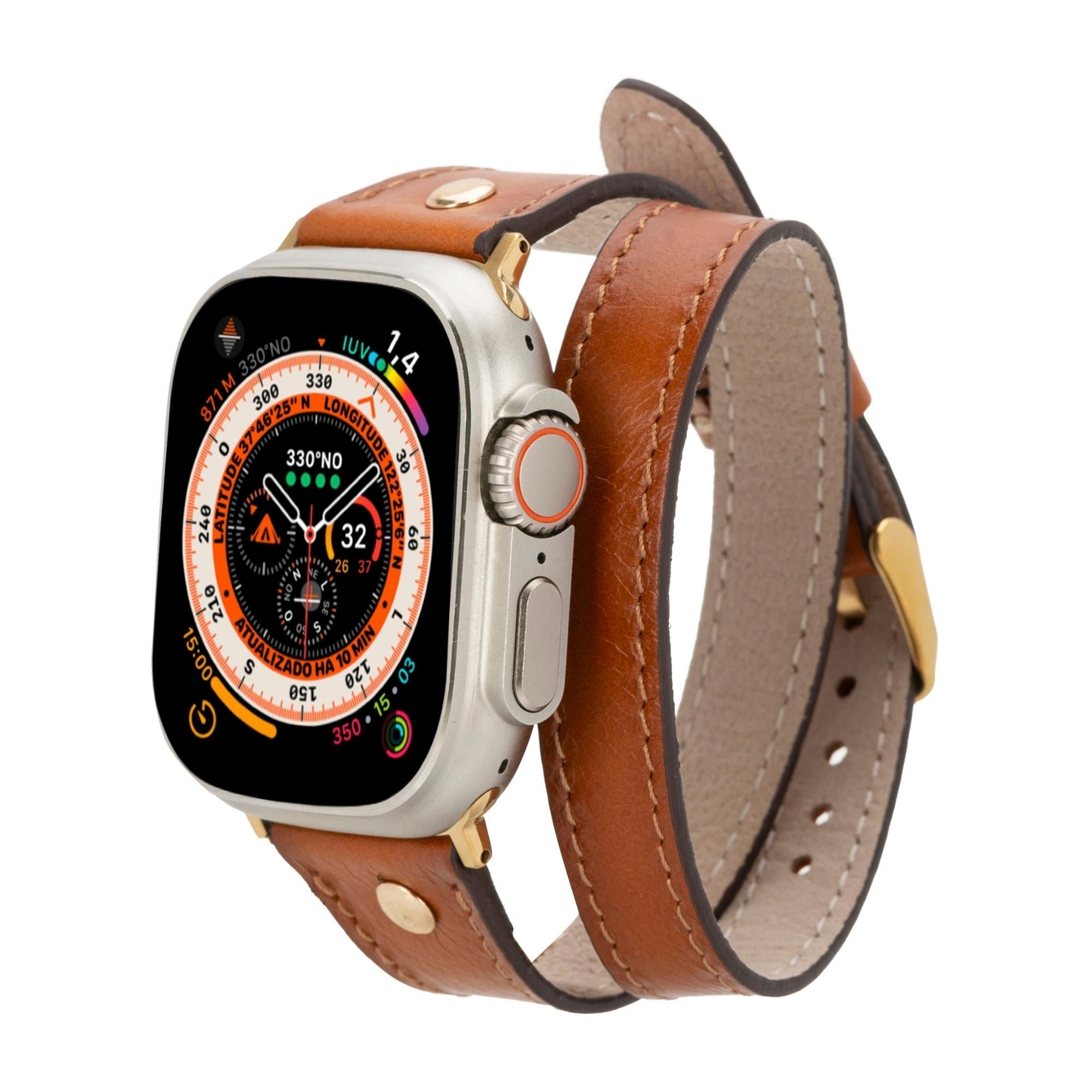 Syracuse Double Tour Leather Bands for Apple Watch 9, Ultra 2 and SE-Tan-49mm / 45mm / 44mm / 42mm--TORONATA