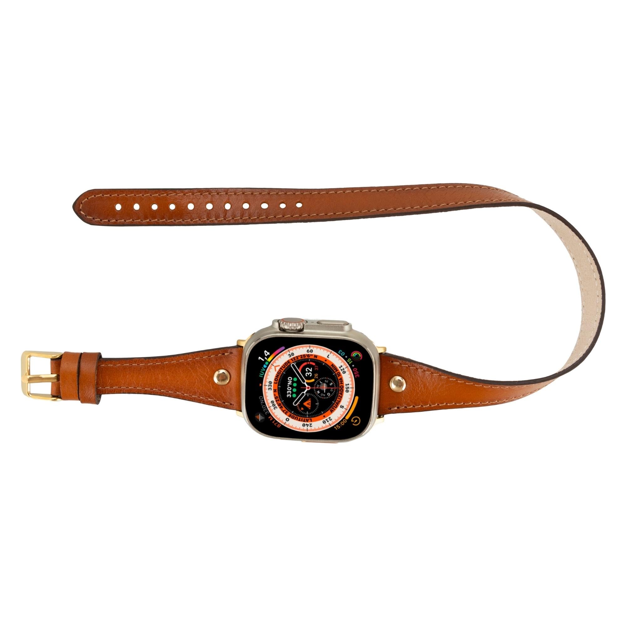 Syracuse Double Tour Leather Bands for Apple Watch 9, Ultra 2 and SE-Tan-49mm / 45mm / 44mm / 42mm--TORONATA