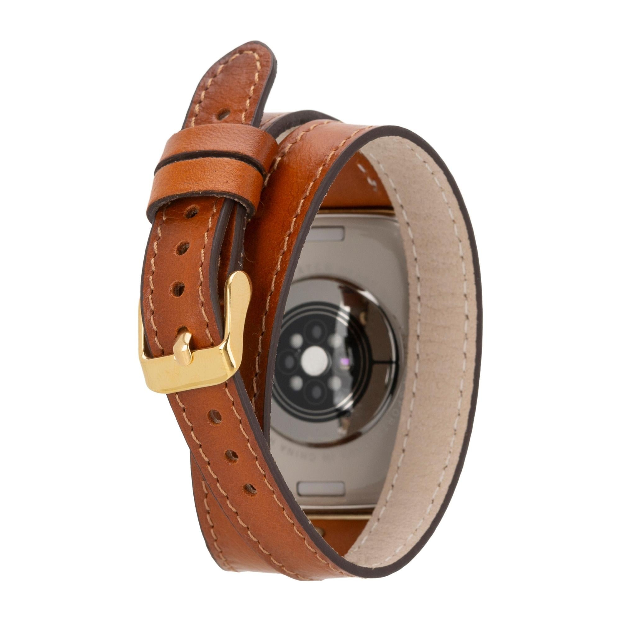 Syracuse Double Tour Leather Bands for Apple Watch 9, Ultra 2 and SE-Tan-49mm / 45mm / 44mm / 42mm--TORONATA
