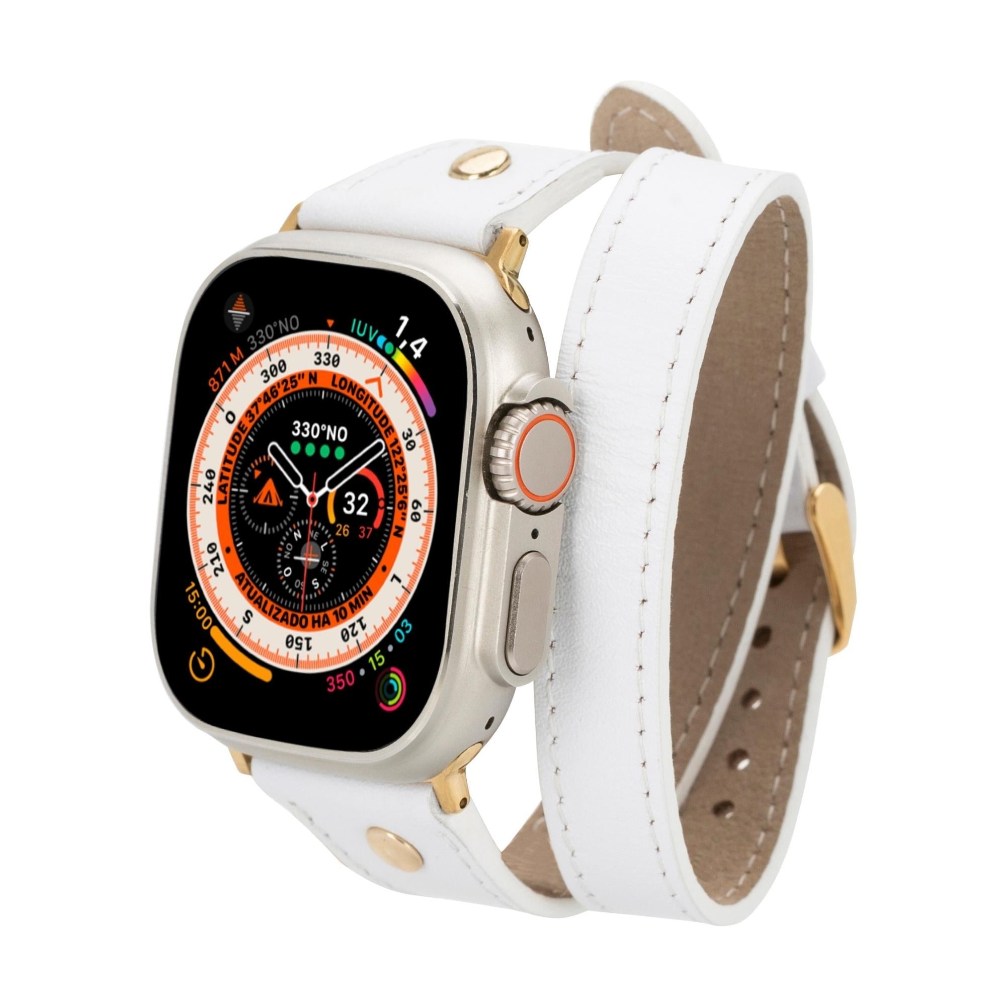 Syracuse Double Tour Leather Bands for Apple Watch 9, Ultra 2 and SE-White-49mm / 45mm / 44mm / 42mm--TORONATA