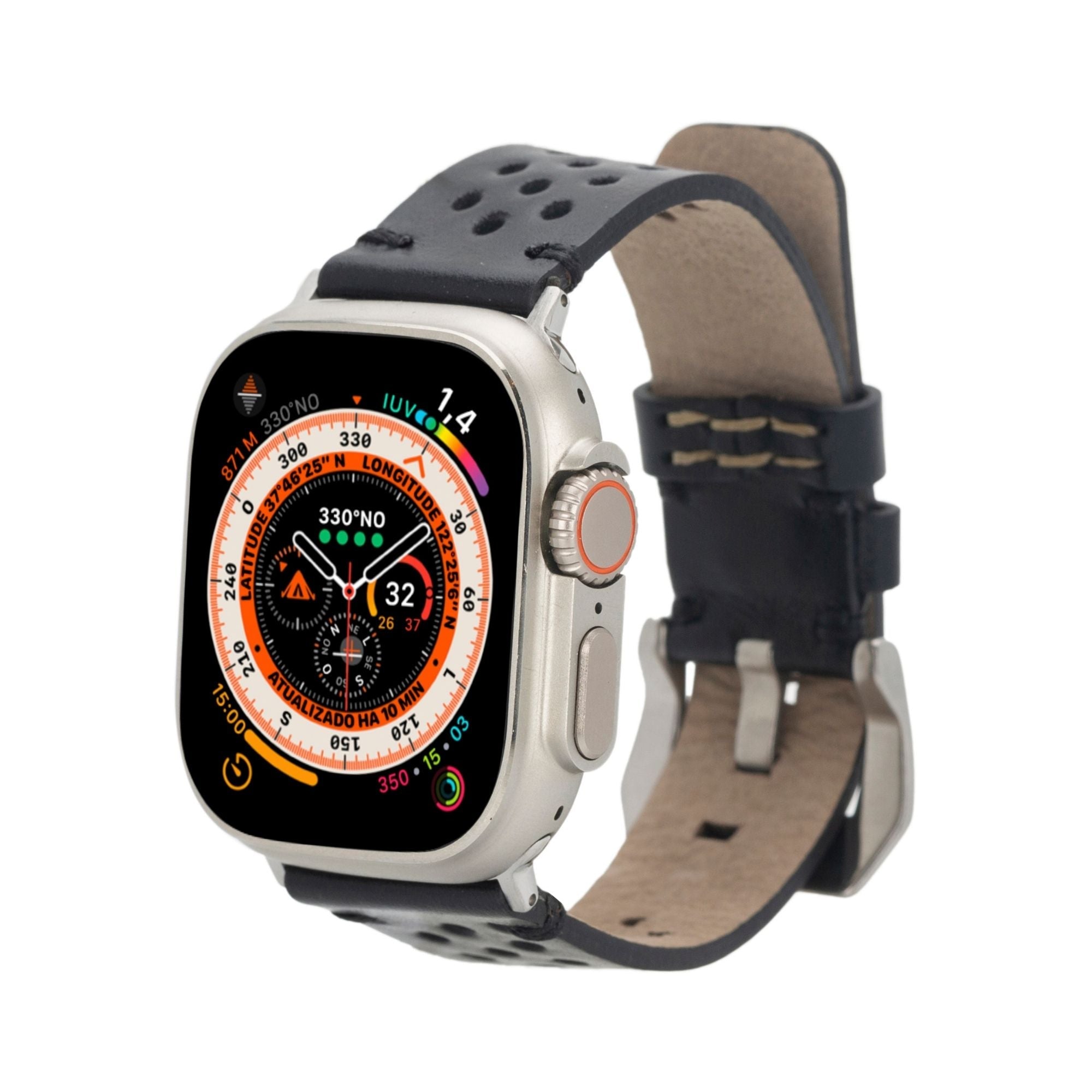 Teton Leather Bands for Apple Watch Ultra,8,7 and SE - 45/44/42mm - Black - TORONATA