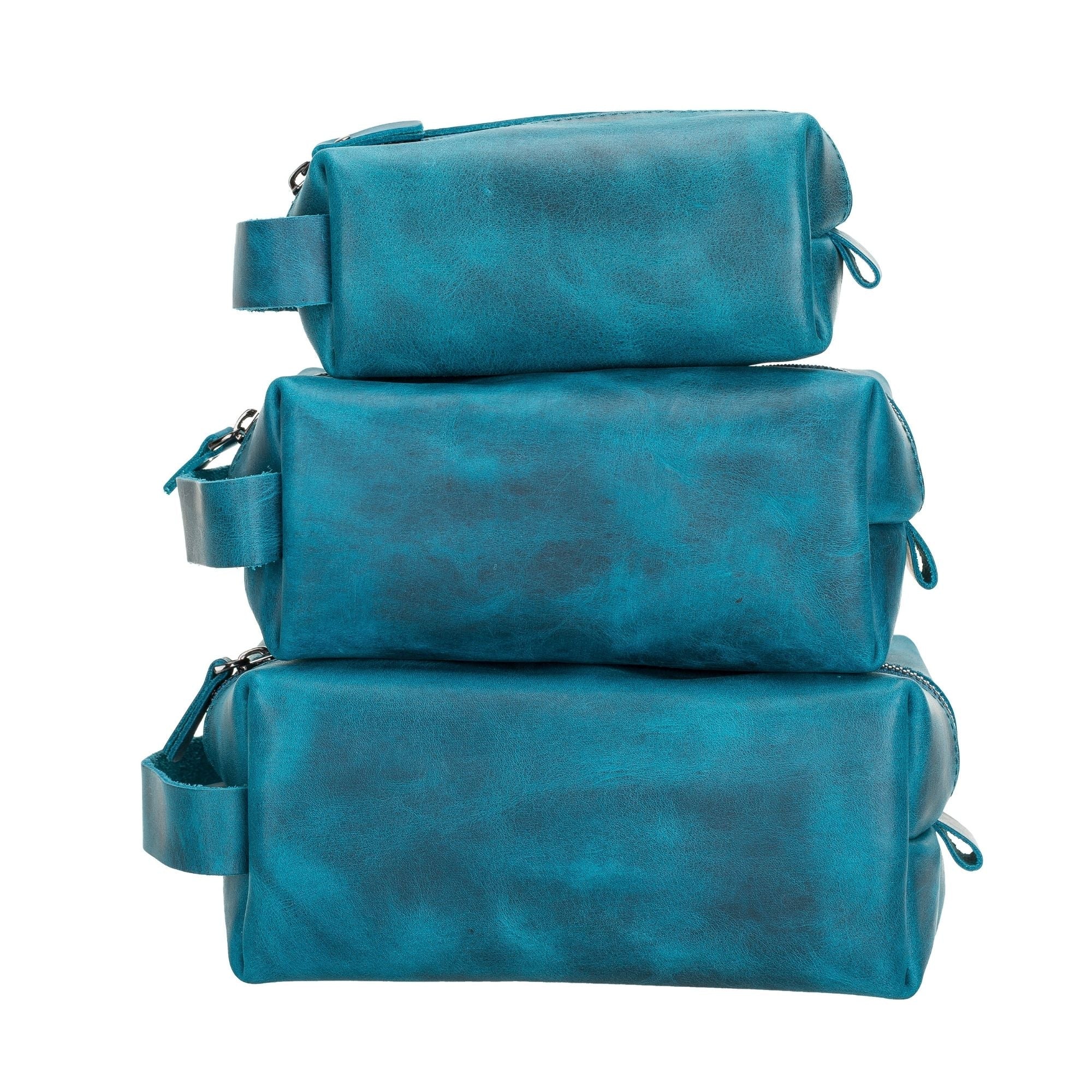 Thayne Cow Leather Makeup Bag for Women - S - Blue - TORONATA