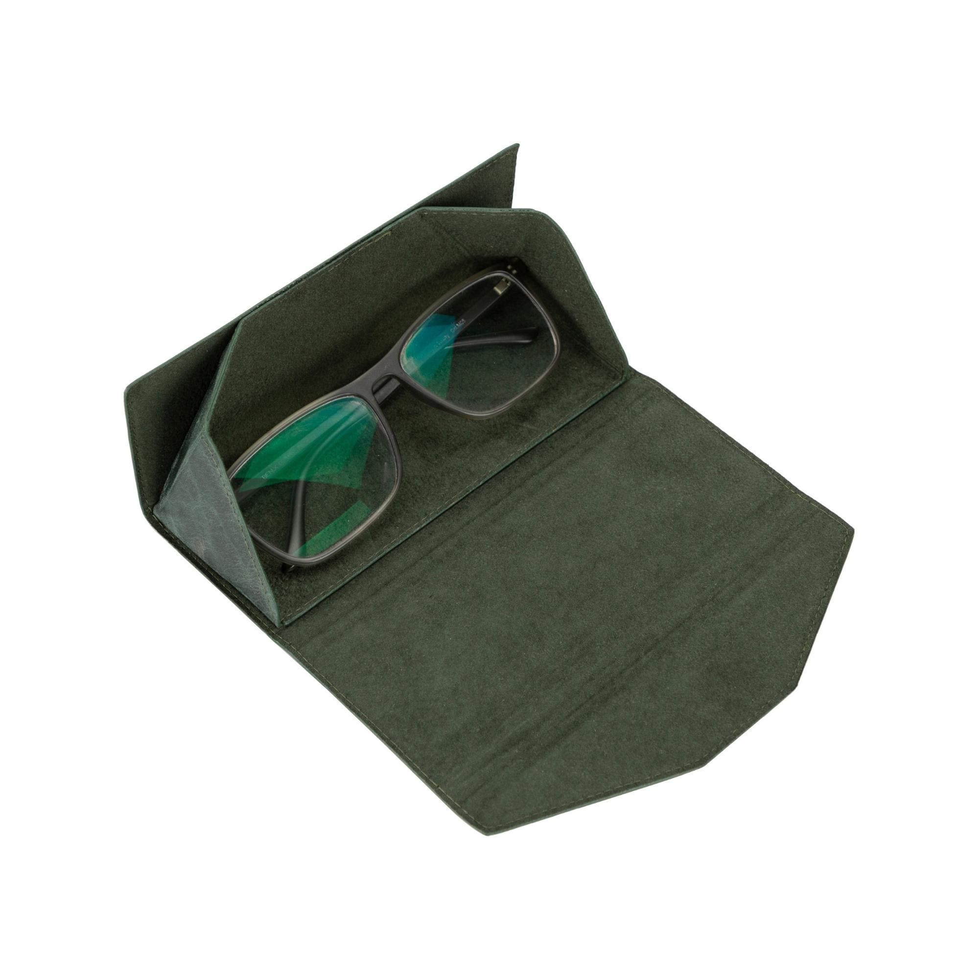 Triangle Leather Cases for Glasses and Sun Glasses - Dark Green - TORONATA
