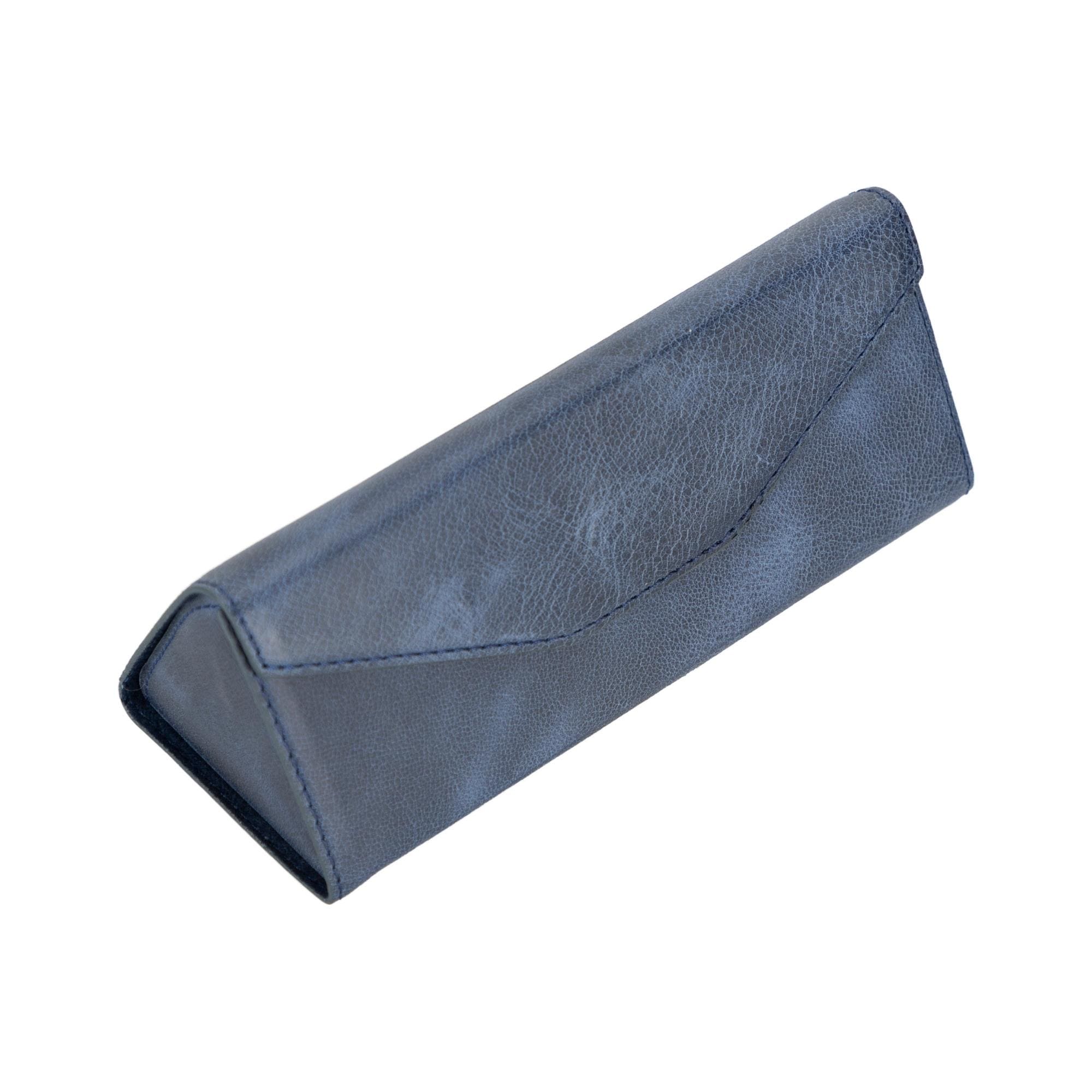 Triangle Leather Cases for Glasses and Sun Glasses - Dark Blue - TORONATA