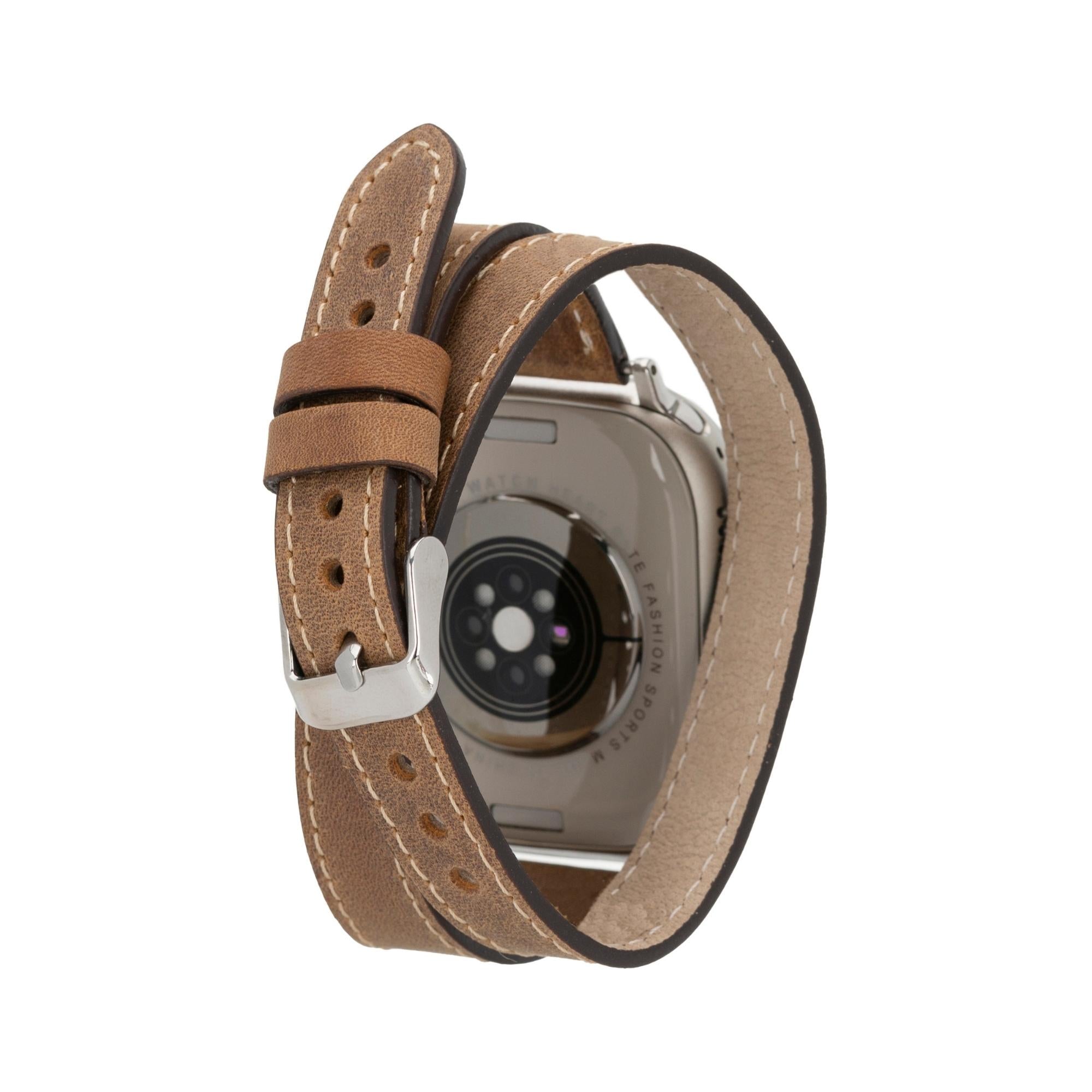 Vail Double Tour Leather Bands for Apple Watch 9, Ultra 2 and SE-Coffee Brown-45mm--TORONATA