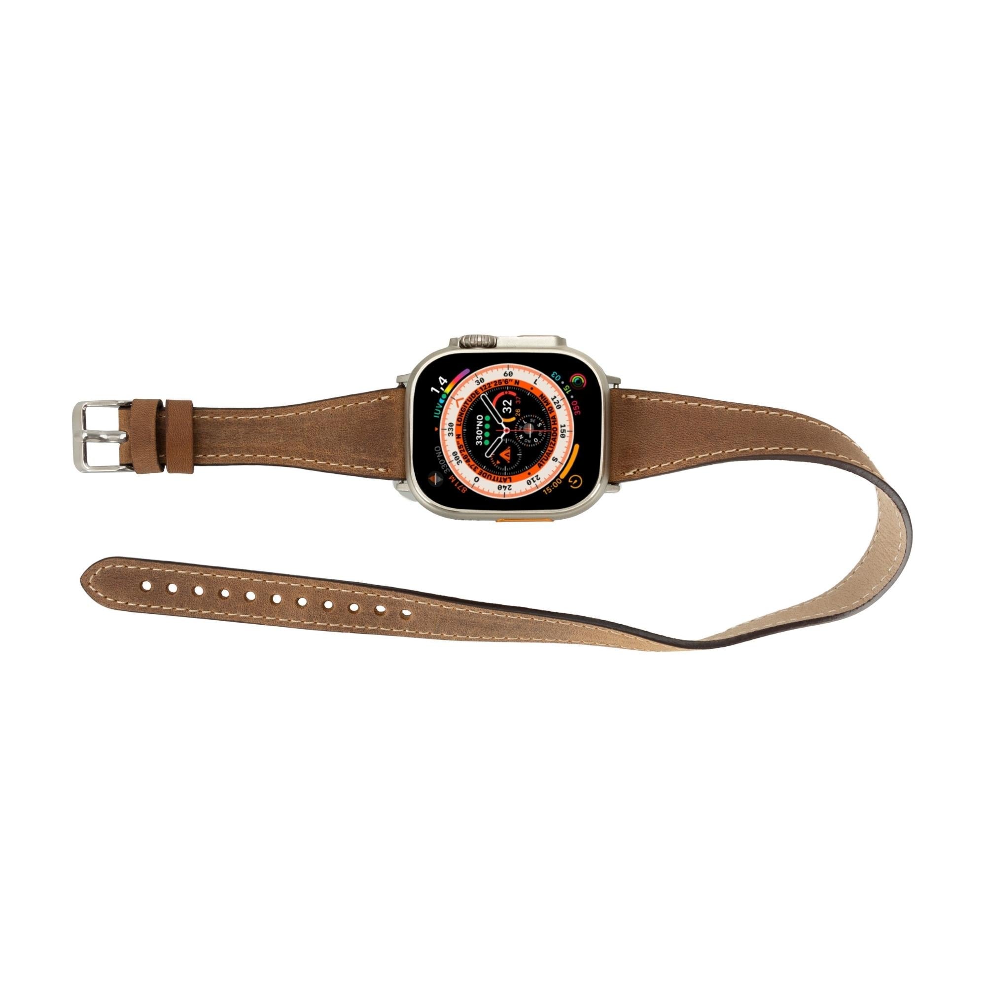 Vail Double Tour Leather Bands for Apple Watch 9, Ultra 2 and SE-Coffee Brown-45mm--TORONATA