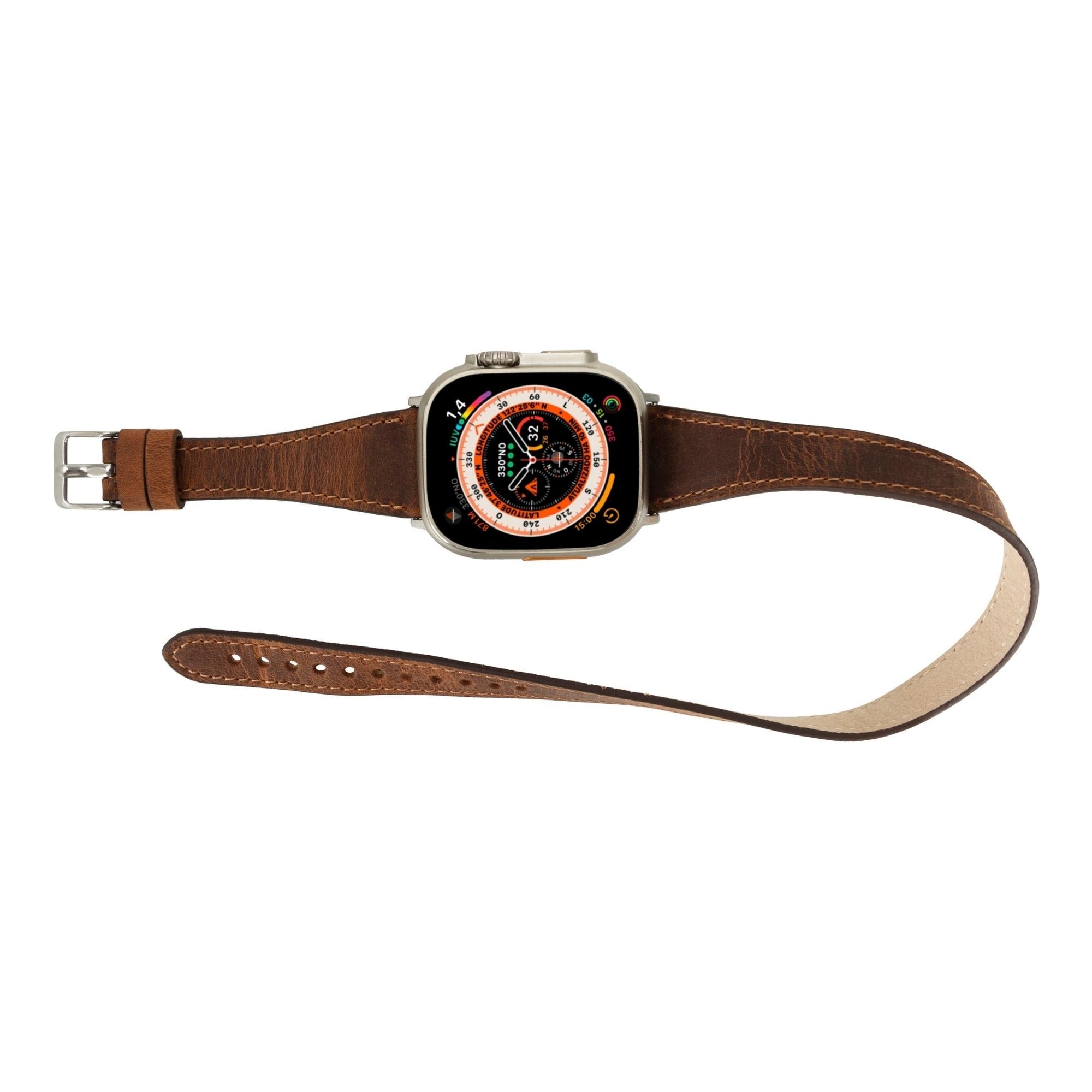 Vail Double Tour Leather Bands for Apple Watch 9, Ultra 2 and SE-Dark Brown-45mm--TORONATA