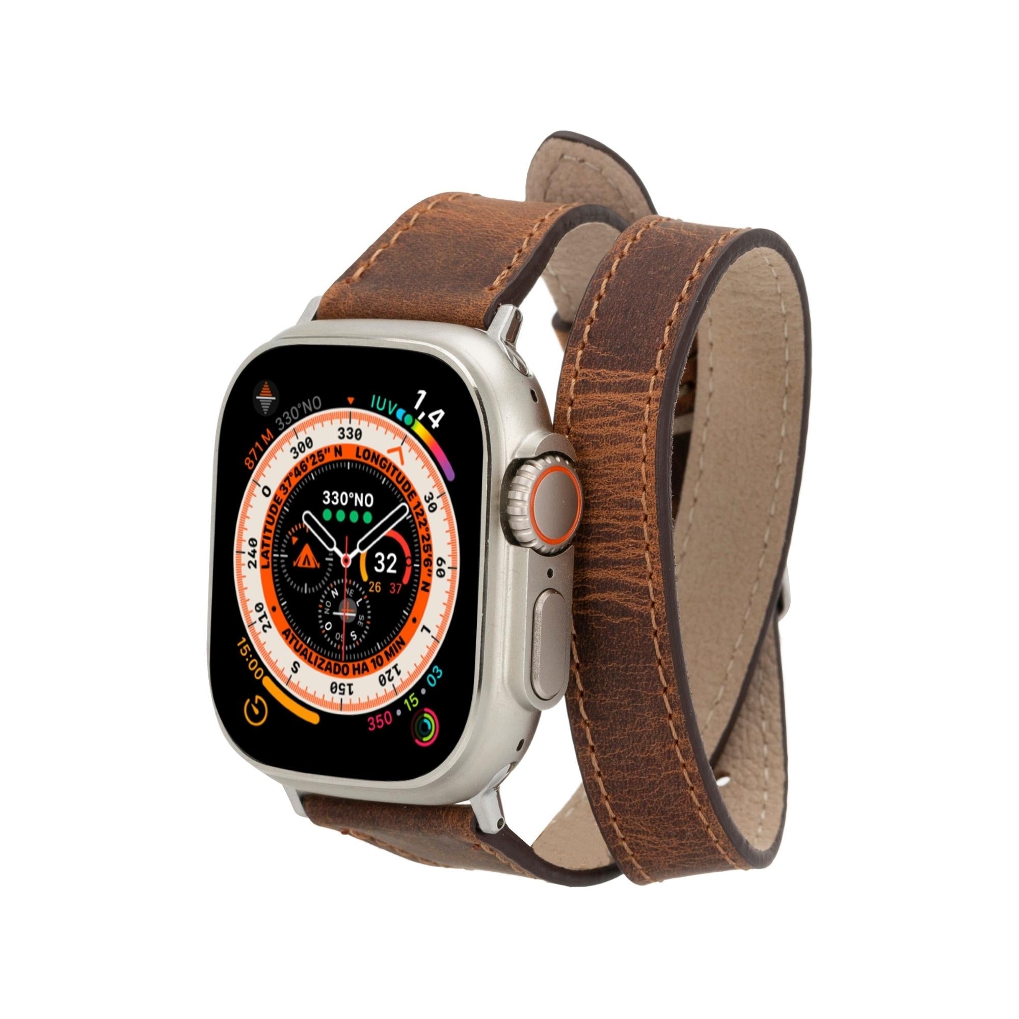 Vail Double Tour Leather Bands for Apple Watch 9, Ultra 2 and SE-Dark Brown-45mm--TORONATA